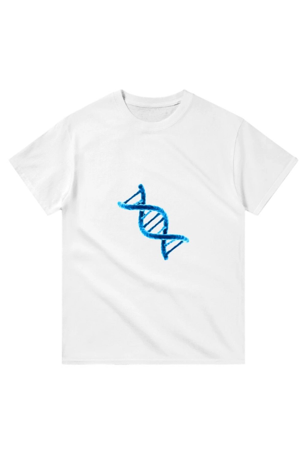 Cooqpoo Mavi Dna Şekil Baskılı XS-S-M-L-XL-2XL Beden Kadın Erkek Unisex Pamuklu Beyaz Tshirt