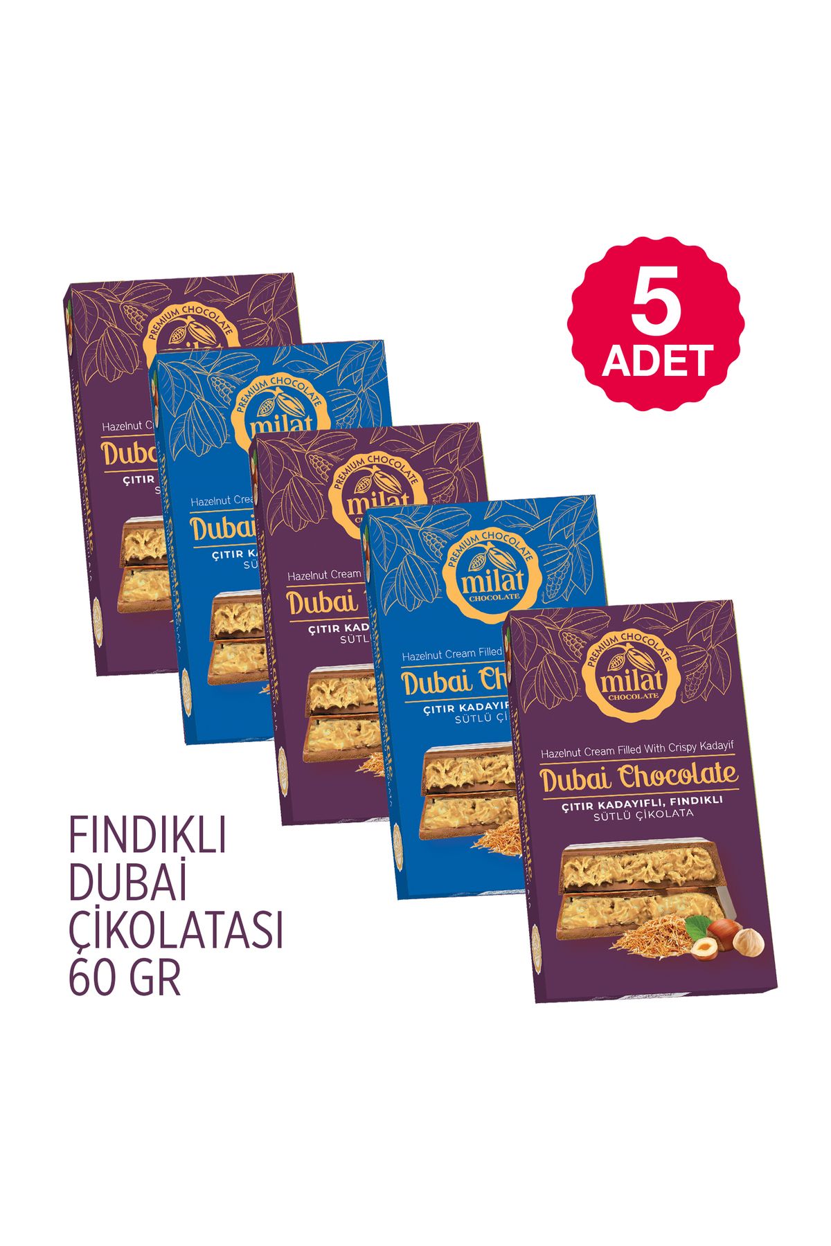 Milat Meşhur Dubai Trabzon Çikolatası Fındıklı 60gr (5 ADET)