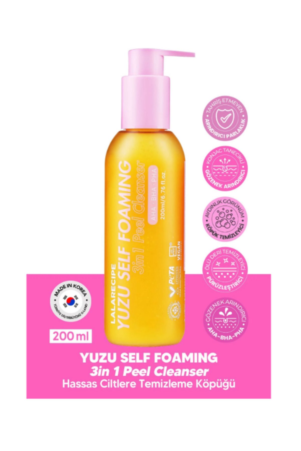 KLAND LALARECIPE Aydınlatıcı ve Pürüzsüzleştirici Köpüren Temizleyici LalaRecipe Yuzu Self Foaming 200 ml