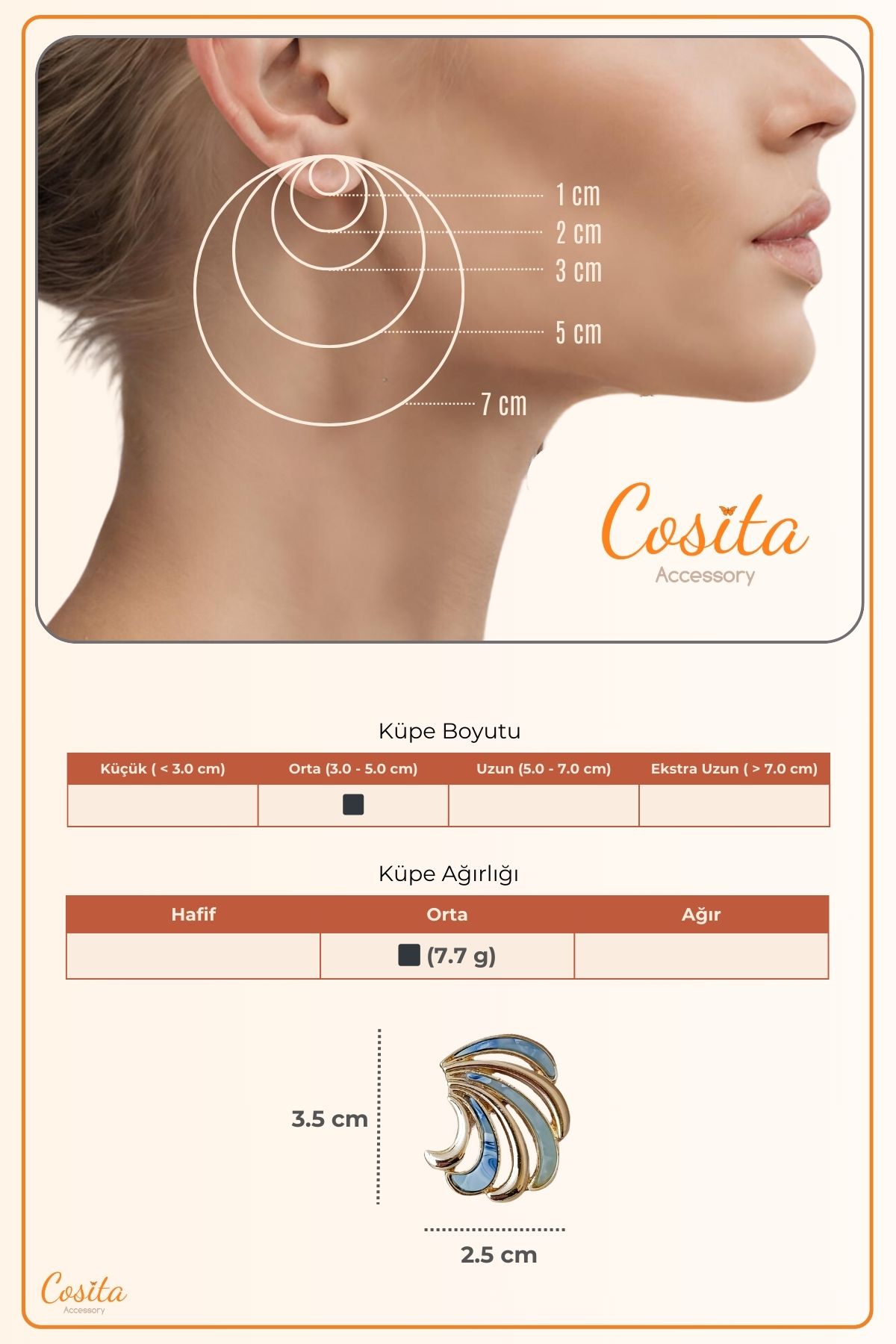 COSİTA-Blue Gold Waveform Stone Detail Modern Stylish Design Earrings 5