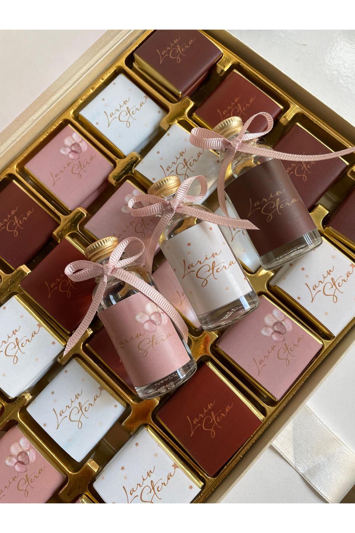 Minemiss Tasarım Kutulu Isme Özel Tasarımlı Kız-erkek 60 Adet Bebek Çikolatası Ve 25 Adet Kolonya -yaş Günü-hediyelik fotoğrafı 2 (önizleme)