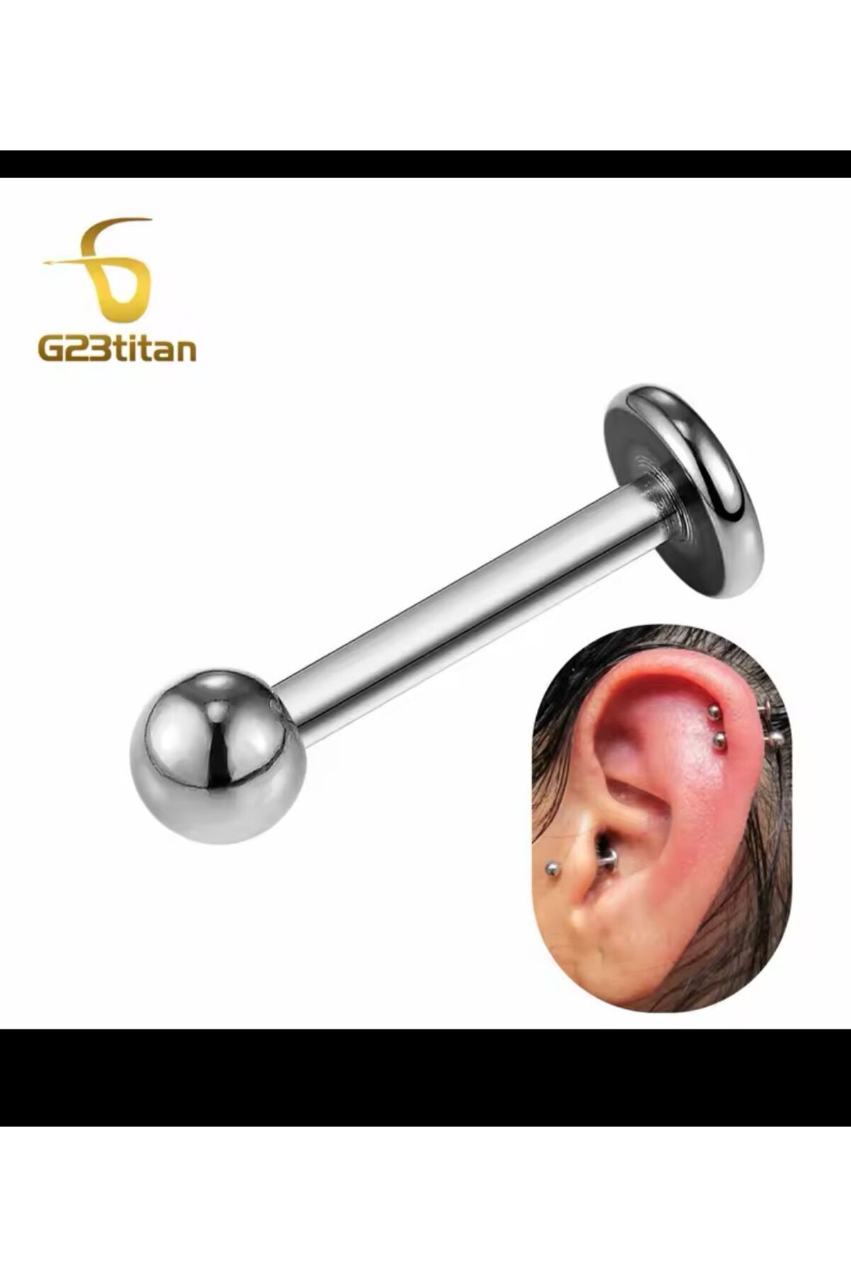 g23 titanium klasik tek toplu labret piercing