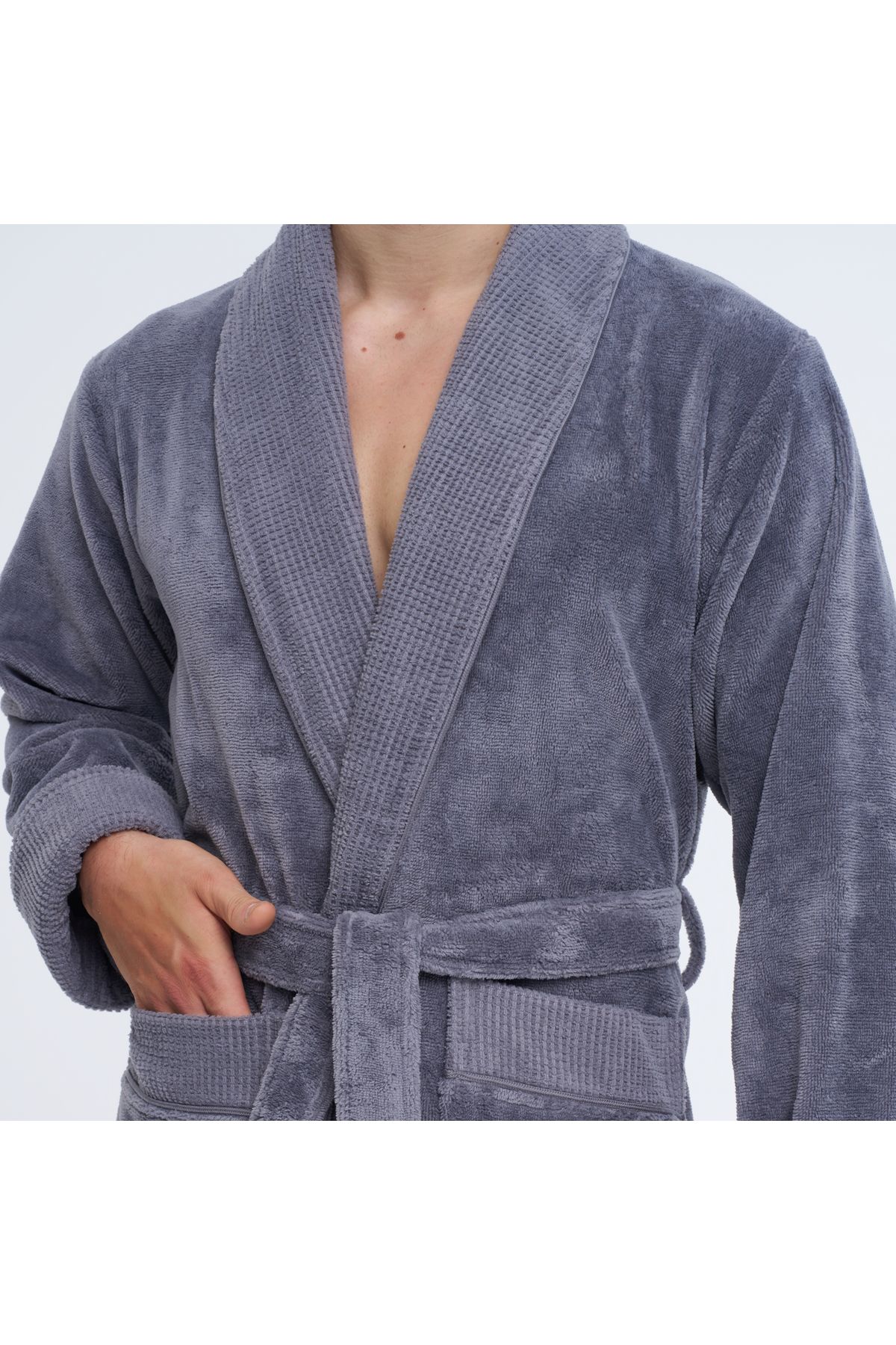 Nuşa-Bamboo Pattern Rice Collar - Antibacterial Cotton Men's Bathrobe 5