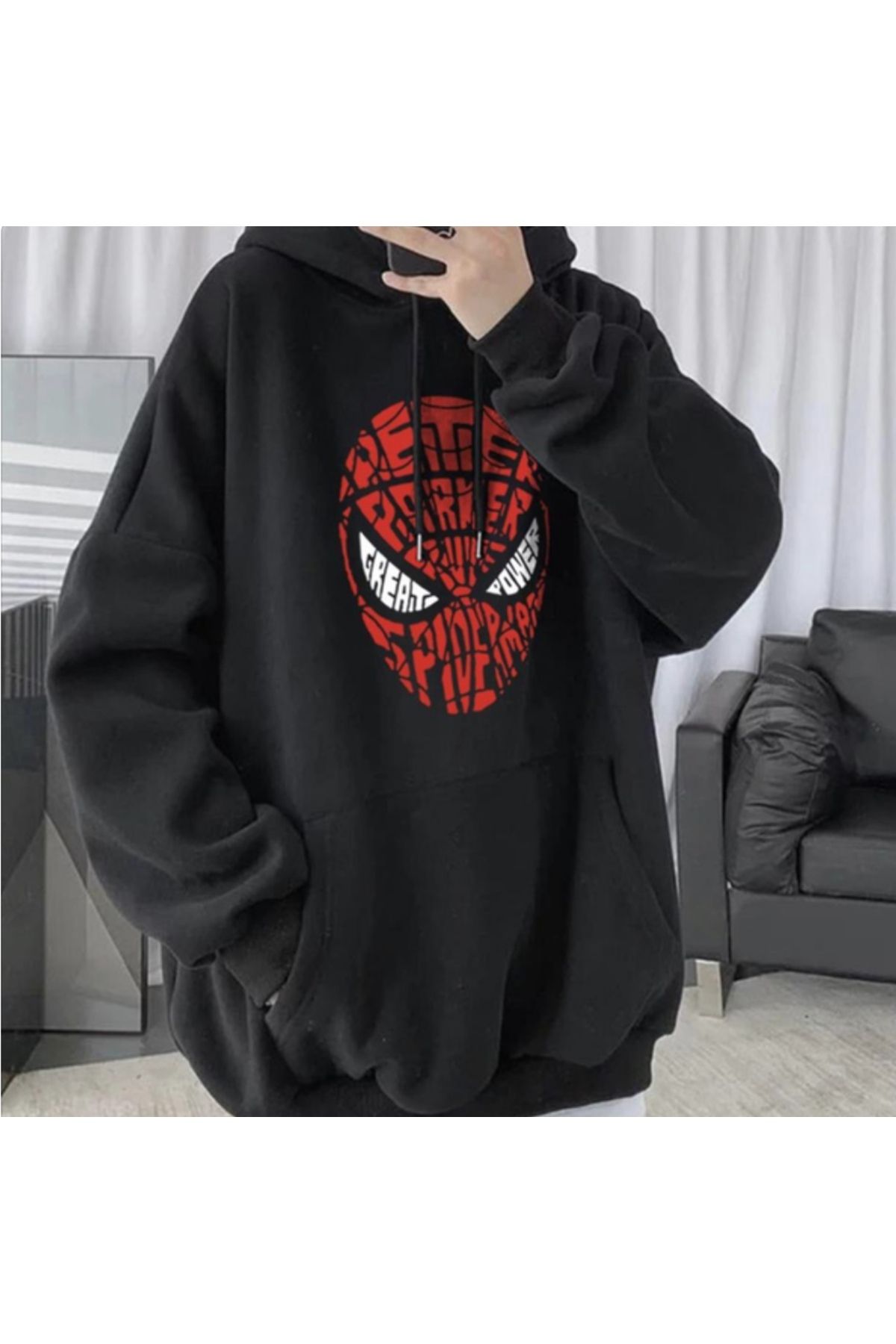 AMOR MAN BÜYÜK BEDEN ÖZEL TASARIM GREAT BASKILI KAPÜŞONLU 3 İPLİK HİP HOP ERKEK HOODİE SWEATSHIRT