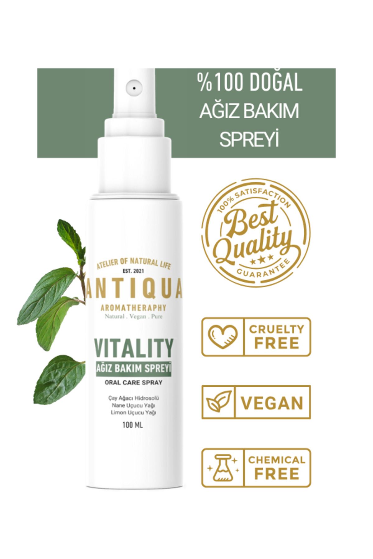 Antiqua Aromaterapi Vitality %100 Saf Ağız Bakım Spreyi: Tazelik ve Doğal Koruma 100 ML