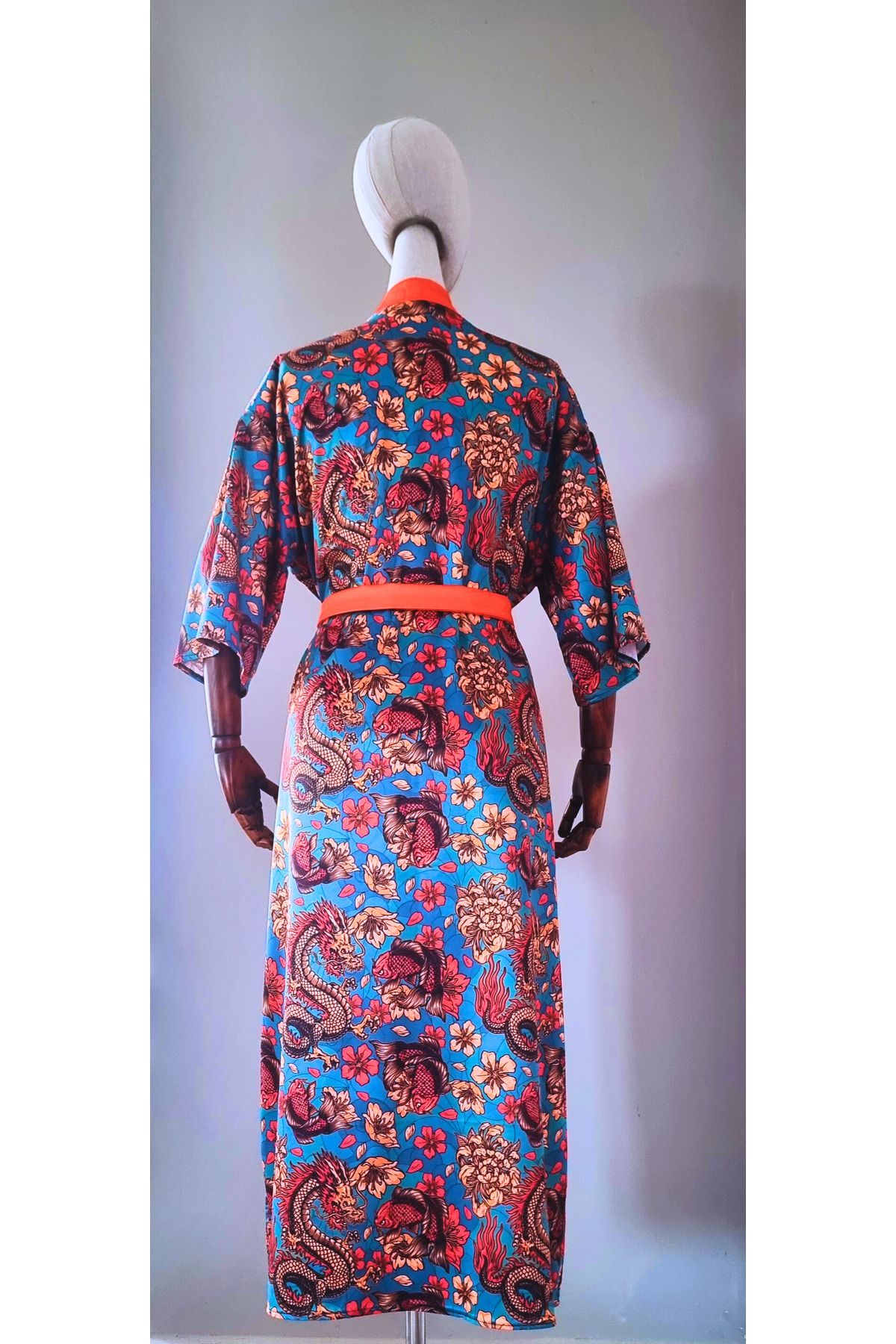 Atelier Nui Orange Dragon Kimono / Turuncu Yakalı Ejderha Desenli Kimono & Elbise & Beachwear