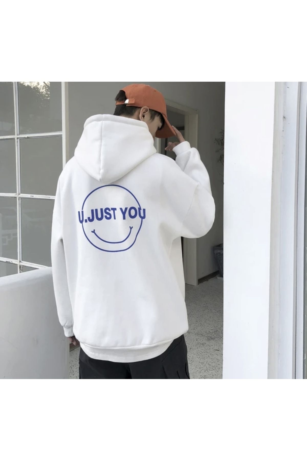 AMOR MAN BÜYÜK BEDEN ÖZEL TASARIM KAPÜŞONLU JUST YOU SIRT BASKILI OVERSİZE ERKEK SWEATSHIRT