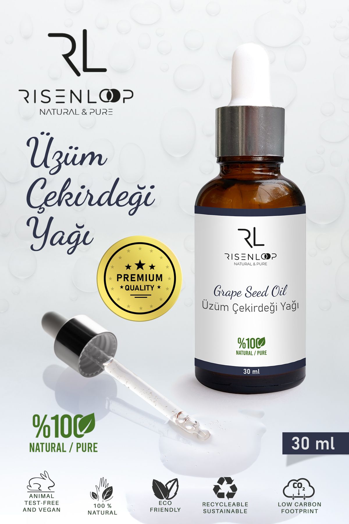 risenloop natural&pure Üzüm Çekirdeği Yağı Saf Doğal 30 ML