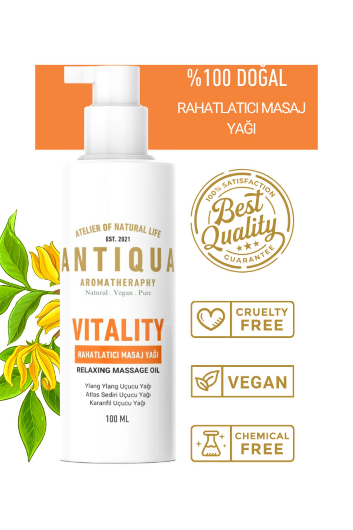 Antiqua Aromaterapi Vitality %100 Doğal Rahatlatıcı Masaj Yağı 100 ML