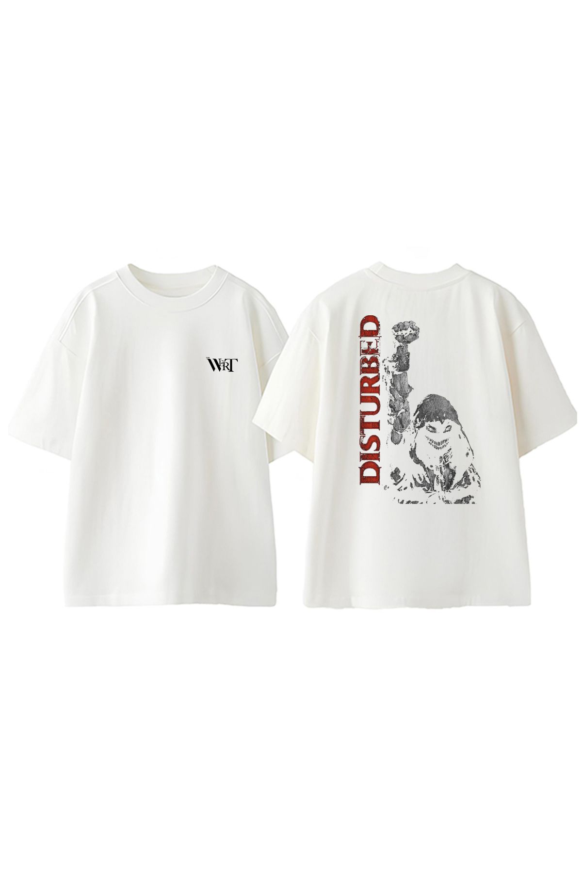 THEWERT-Μπλουζάκι Disturbet Design Back Printed Βαμβακερό λευκό oversize μπλουζάκι 1