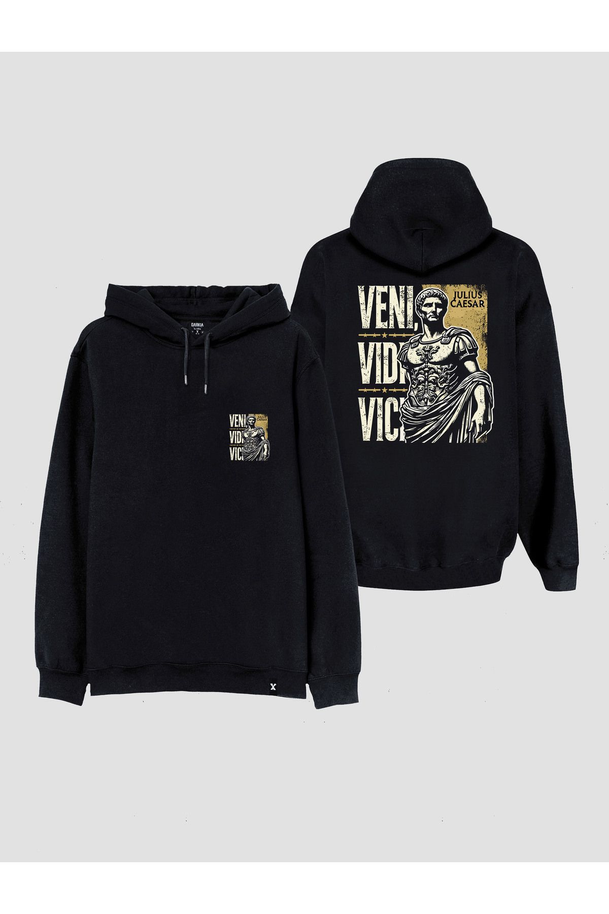 sielta Veni, vidi, vici  Baskılı Kapşonlu Unisex Siyah Sweathsirt Hoodie