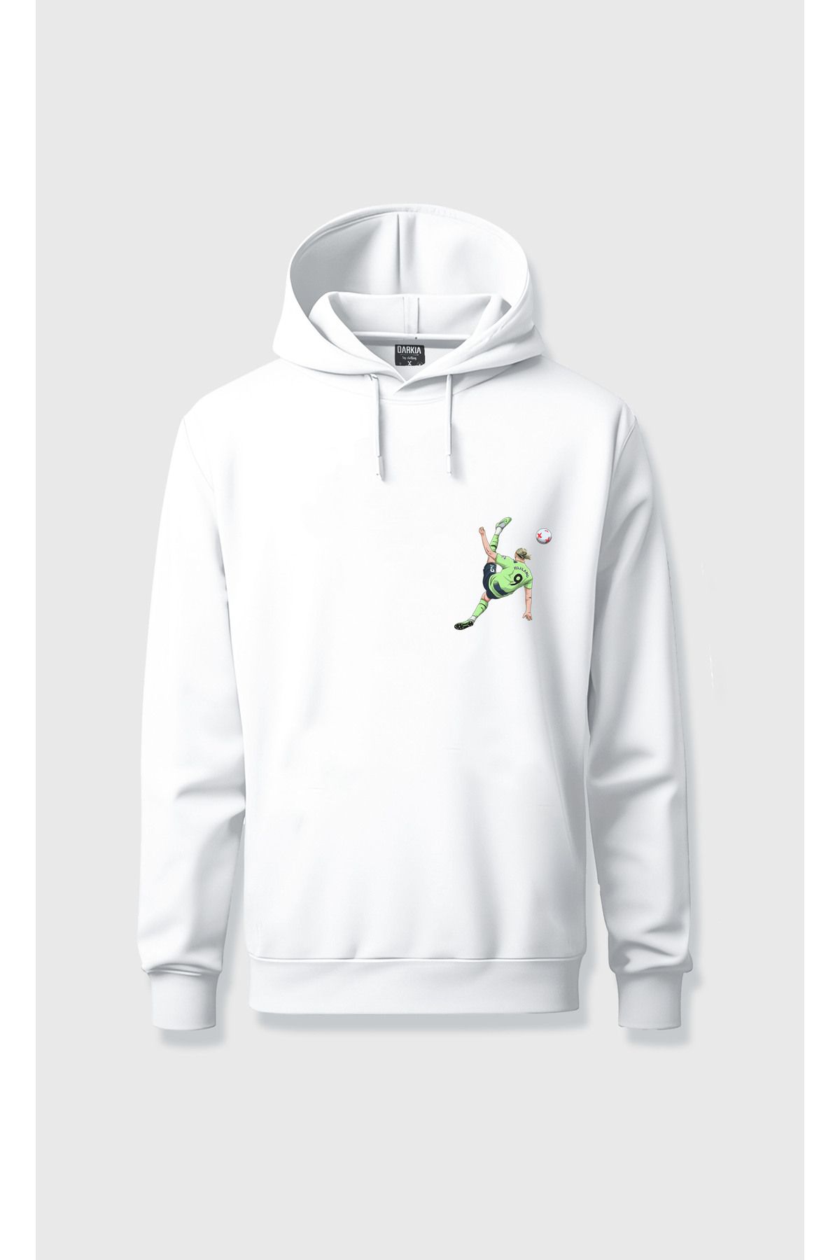 sielta Erling Haaland Göğüs Baskılı Kapşonlu Unisex Beyaz Sweathsirt Hoodie