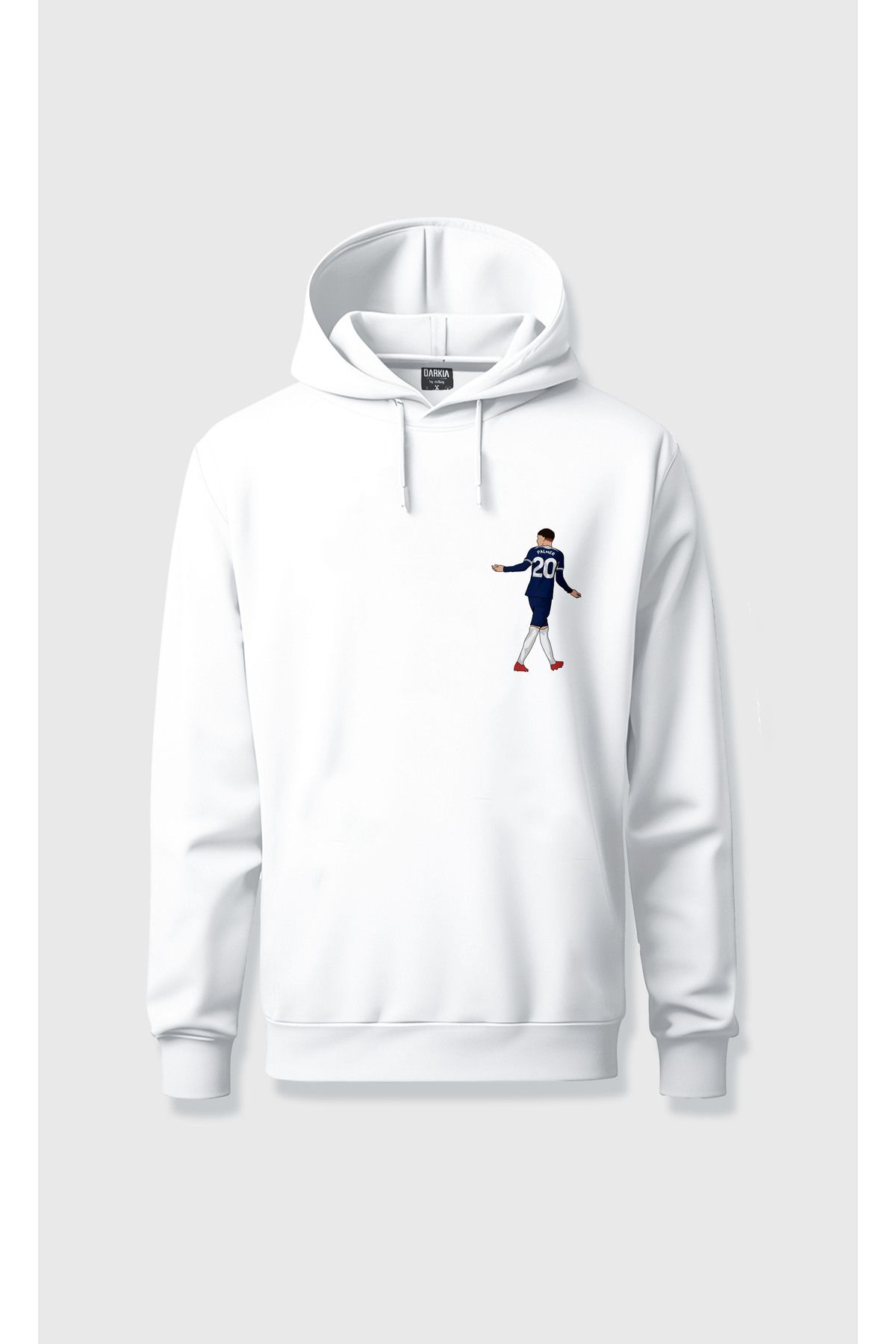 sielta Futbolcu Palmer Göğüs Baskılı Kapşonlu Unisex Beyaz Sweathsirt Hoodie