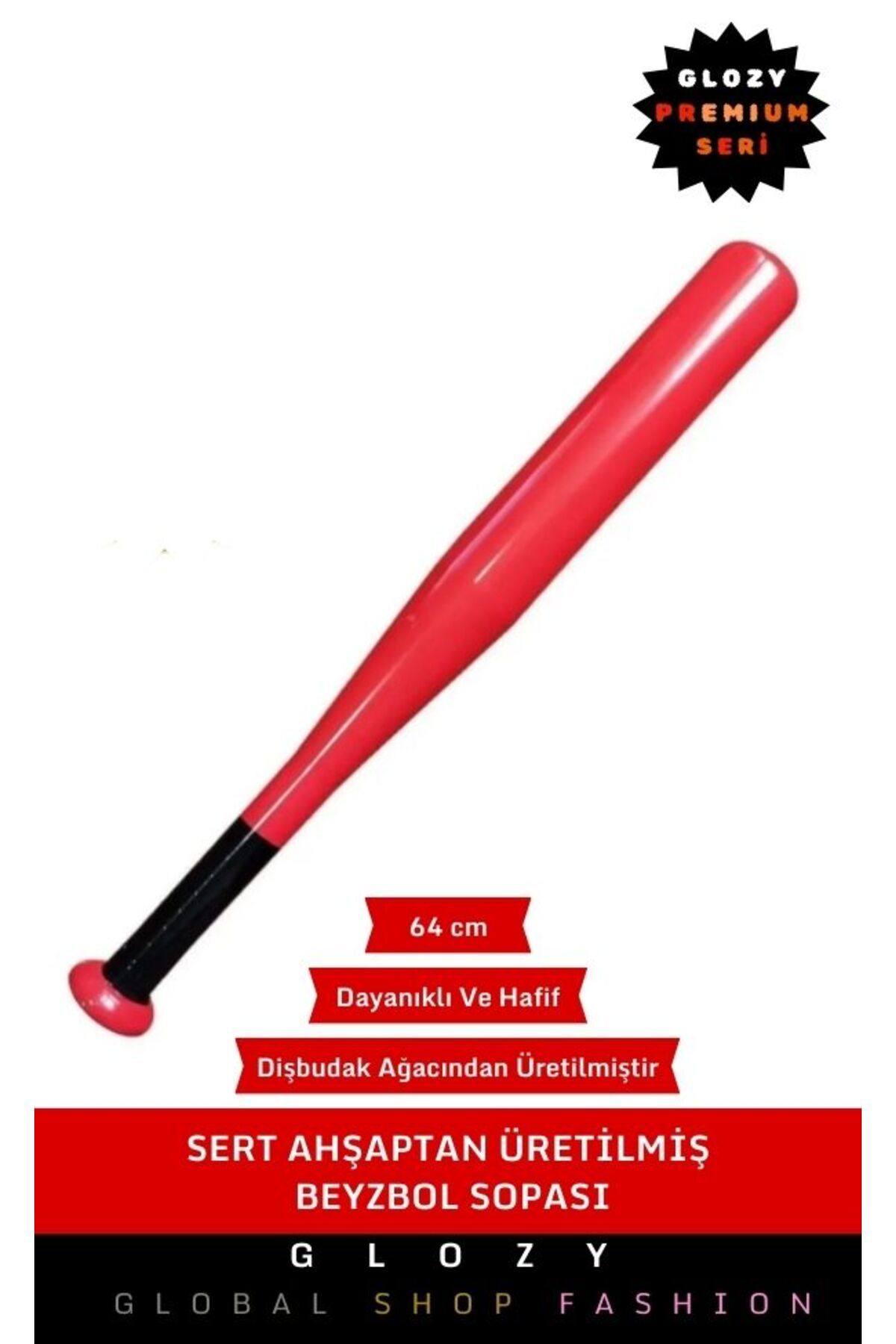 GLOZY Premium Seri Kırılmaz Üst Düzey Kavrayış, Ahşap Beyzbol Sopası - 64 cm