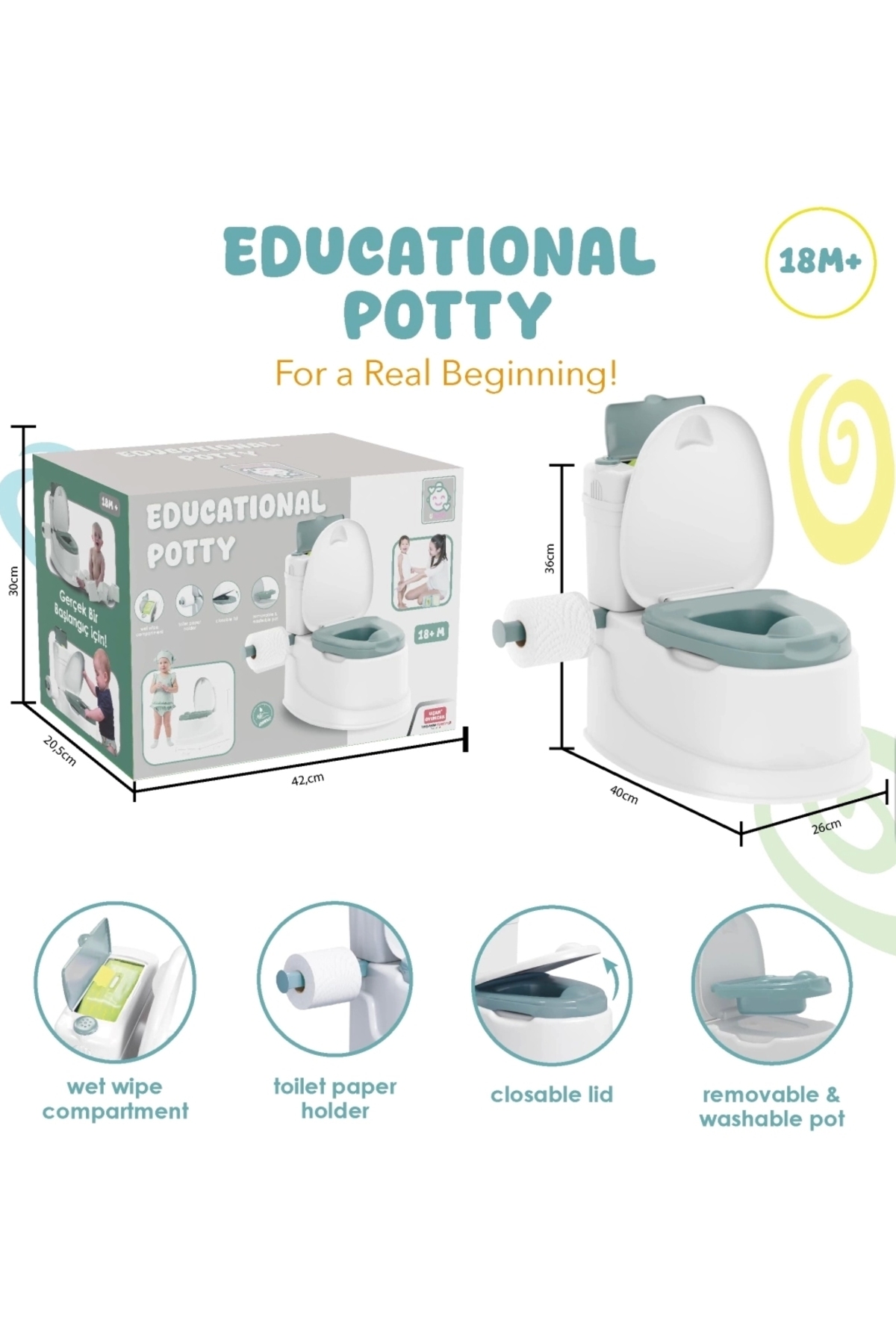 ۱۸ ماه به بالا آموزش توالت‌نشینی کودک، توالت فرنگی کوچک