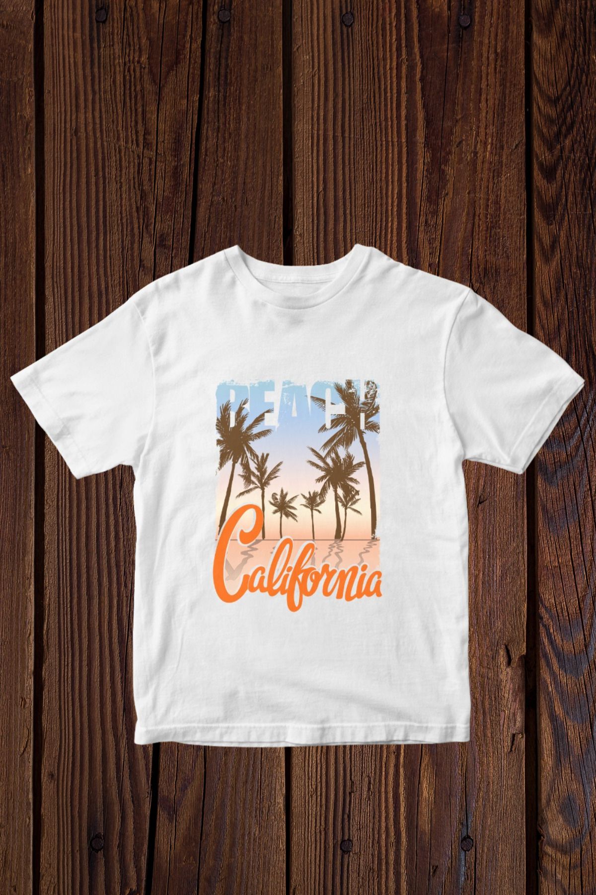 FECCY Pamuklu Beach California Baskılı Oversize T-shirt