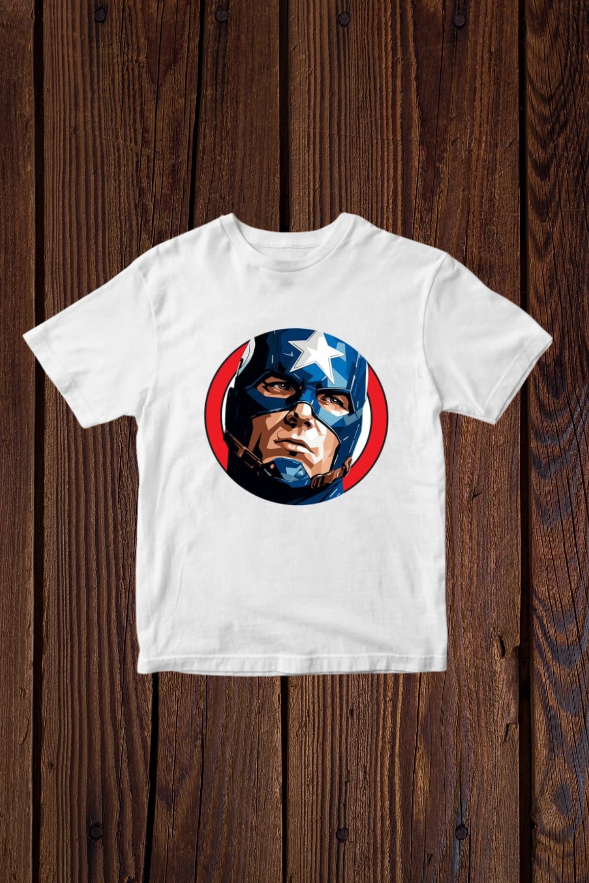 FECCY Pamuklu Captain America Baskılı Oversize T-shirt