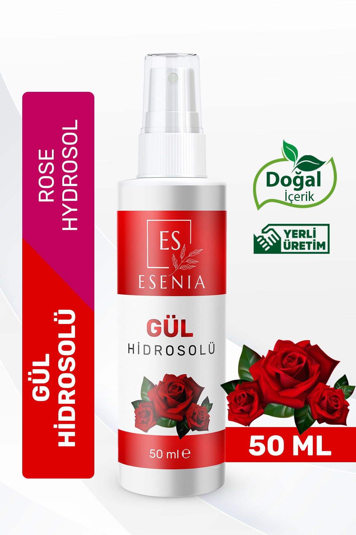 ESENIA Gül Suyu Hidrosolü Gözenek Sıkılaştırıcı Aydınlatıcı Ve Arındırıcı Tonik Doğal Ve Saf 50 ml