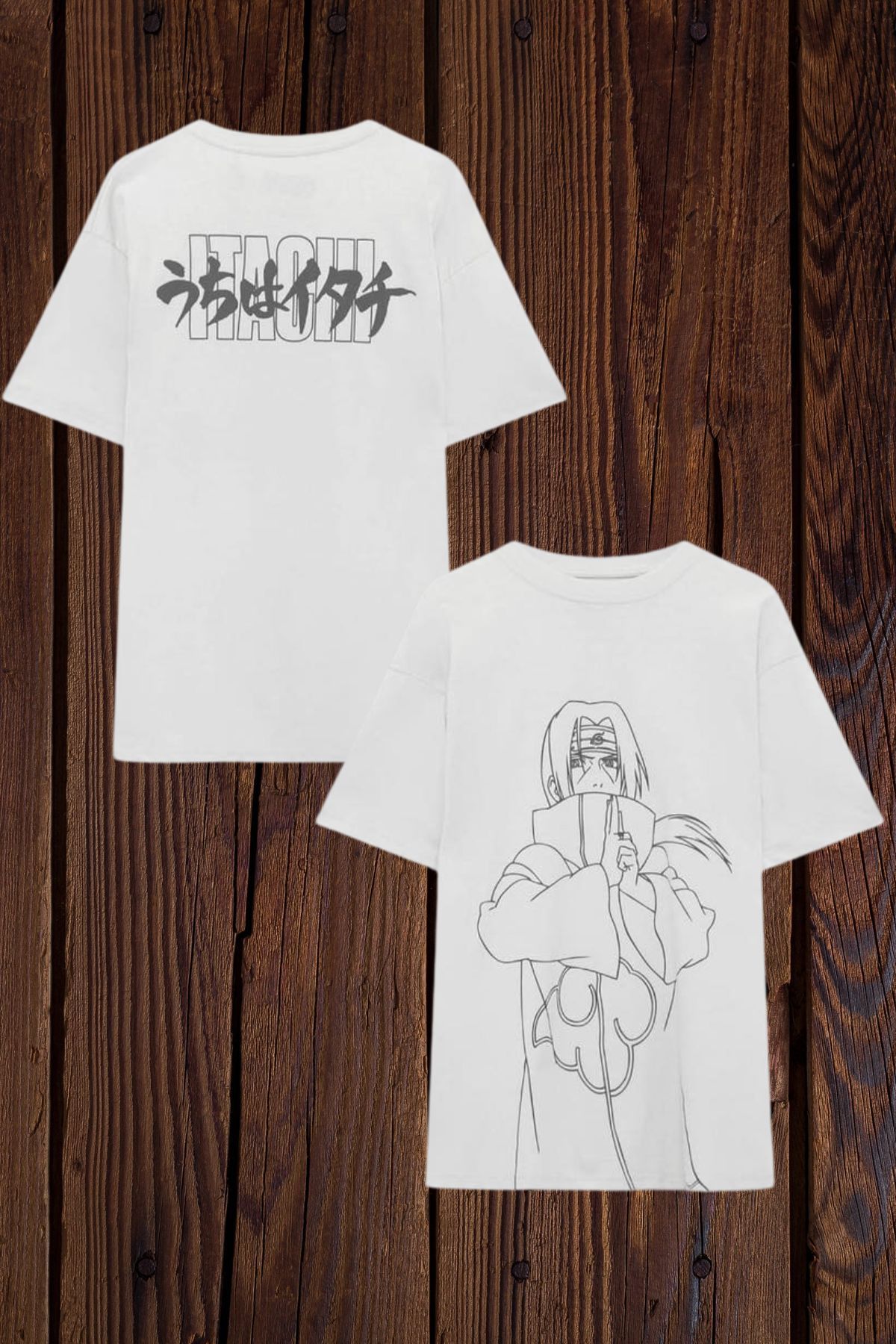 FECCY Pamuklu Beyaz Itachi Baskılı Oversize T-shirt