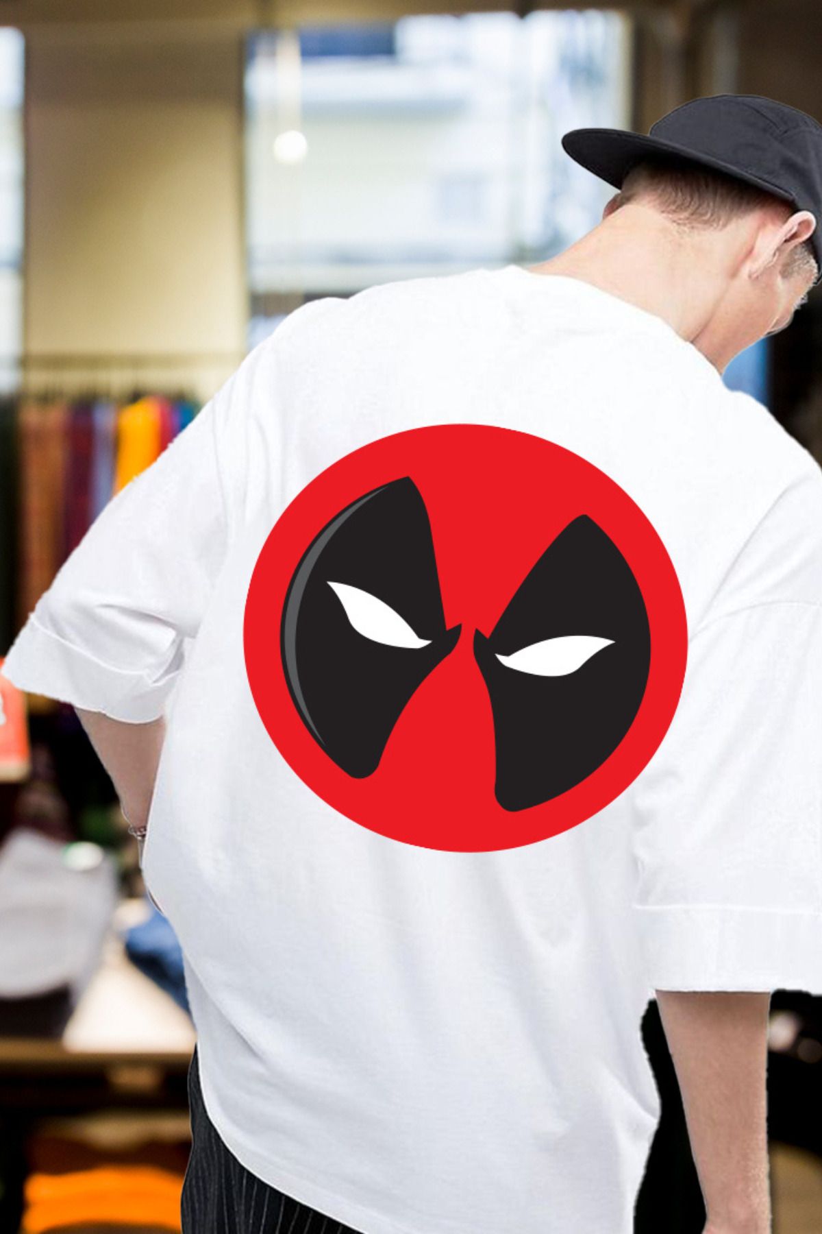 FECCY Pamuklu Deadpool Baskılı Oversize T-shirt