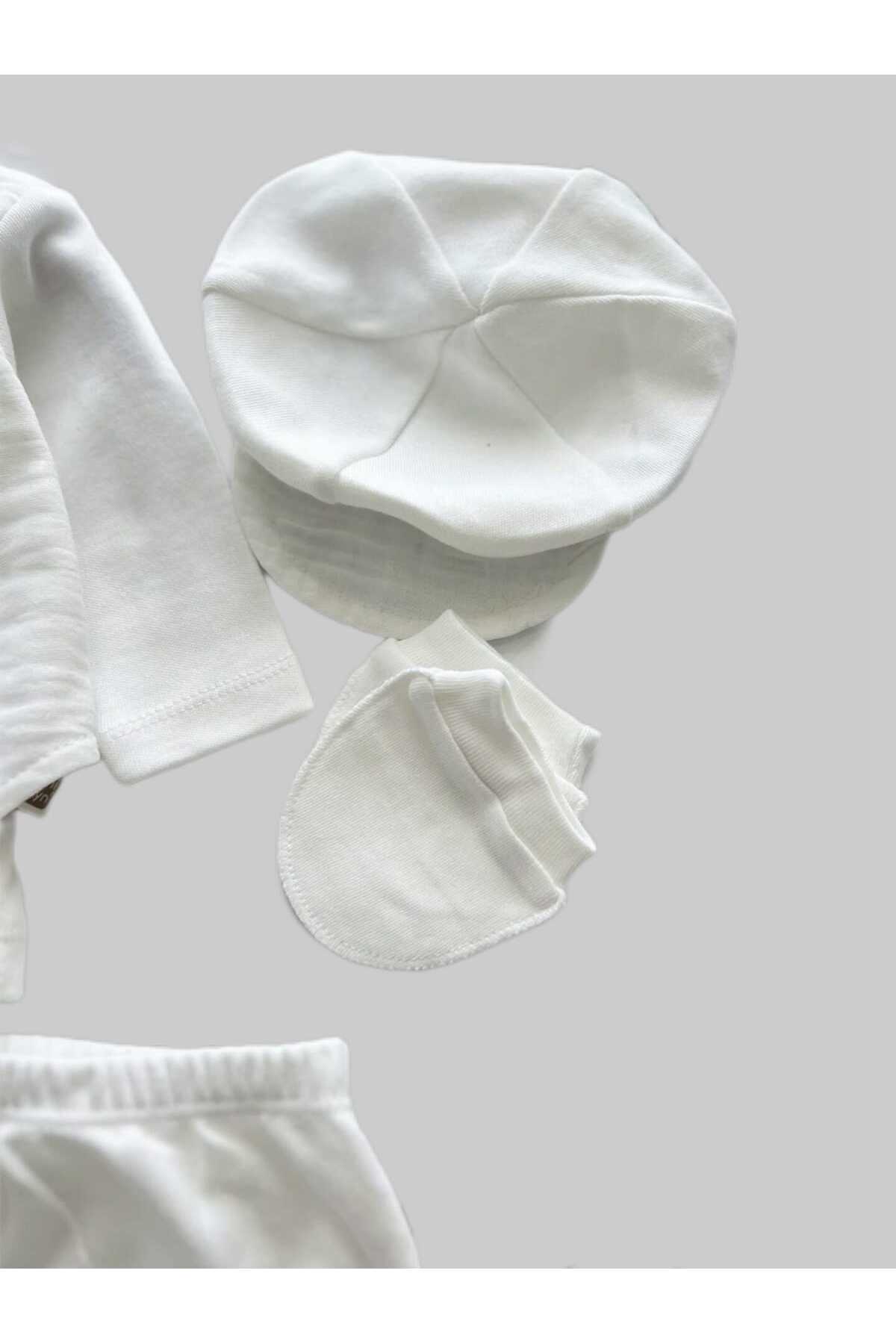 Mamman's %100 Pamuklu Müslin Yelekli 5'li Hastane Çıkış Seti Yenidoğan, Mevlütlük Erkek Bebek Takımı fotoğrafı 4 (önizleme)