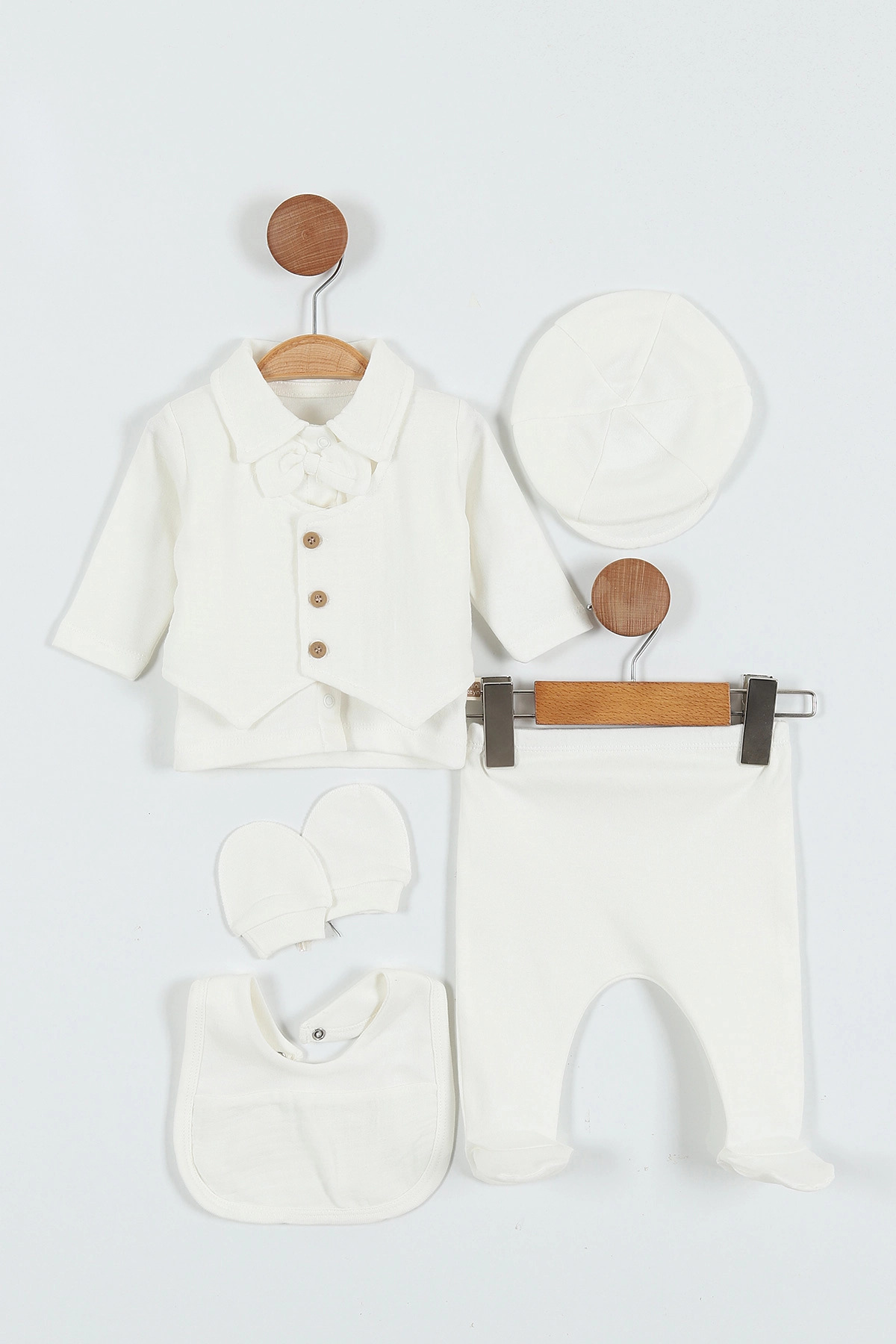 Mamman's %100 Pamuklu Müslin Yelekli 5'li Hastane Çıkış Seti Yenidoğan, Mevlütlük Erkek Bebek Takımı fotoğrafı 5 (önizleme)