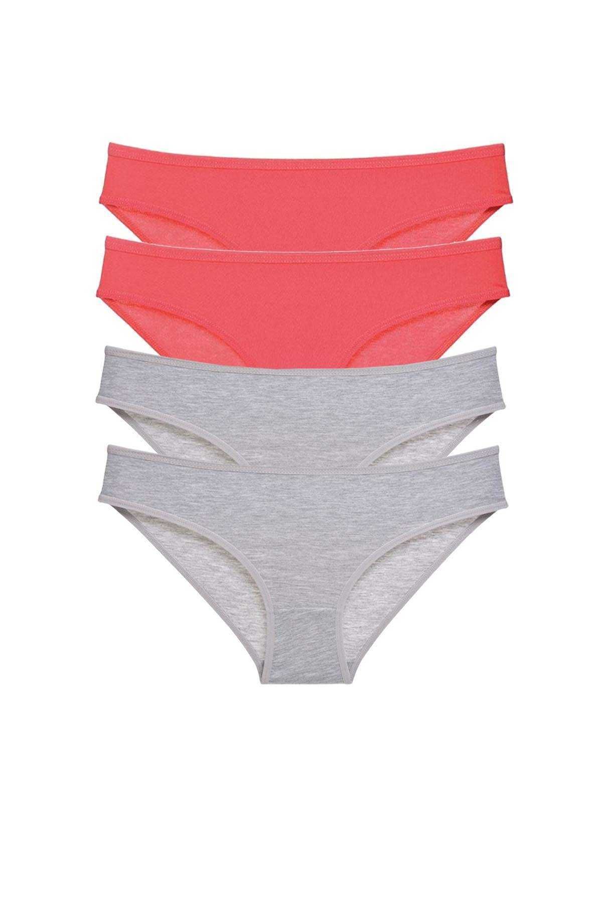 POLEXP 4 adet Süper Eko Set Likralı Kadın Slip Külot Fuşya Gri