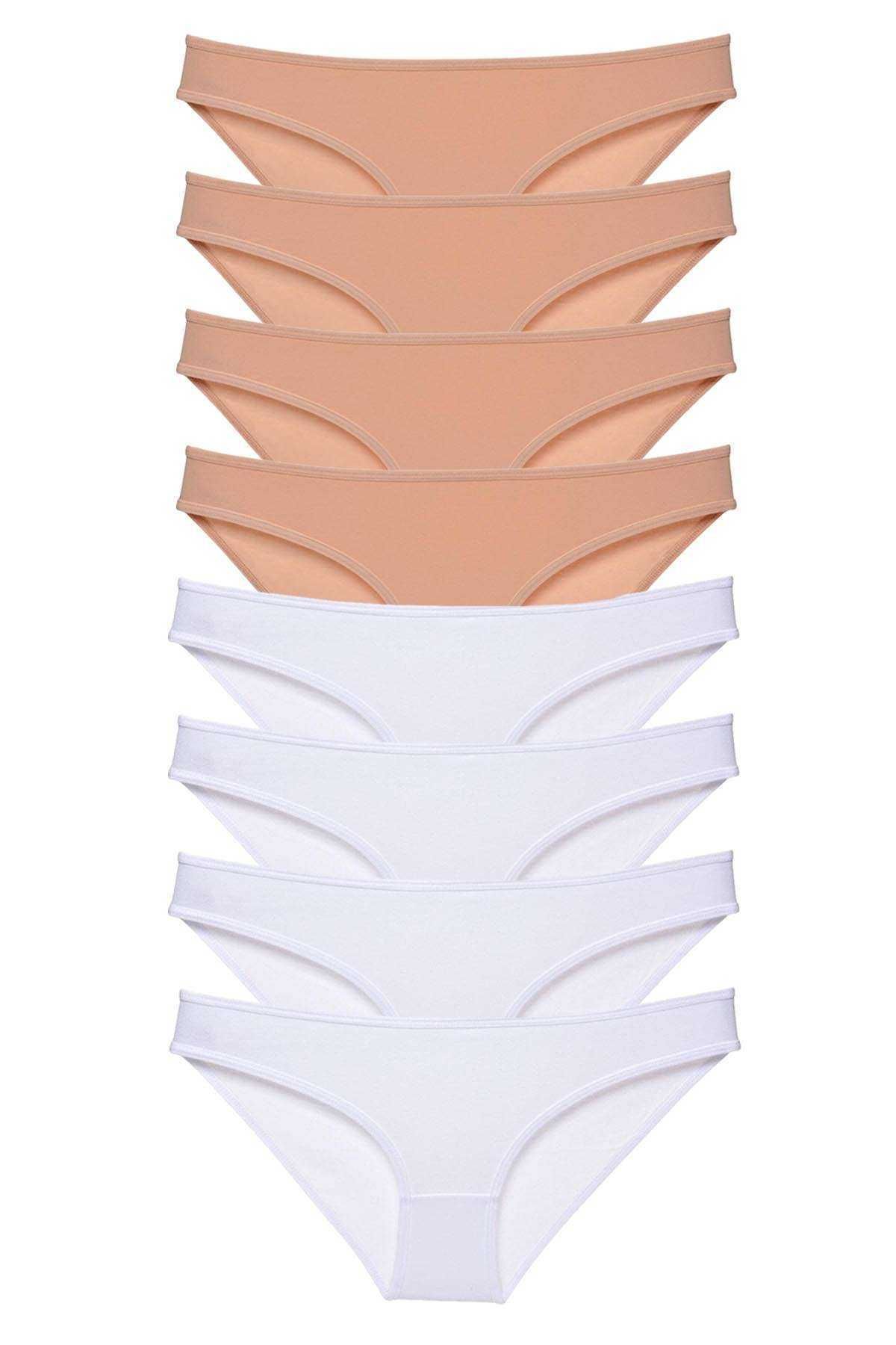 POLEXP 8 adet Süper Eko Set Likralı Kadın Slip Külot Ten Beyaz