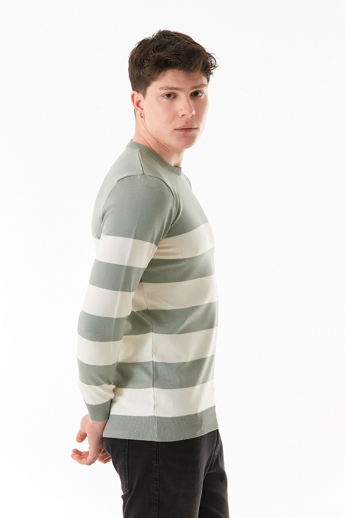 Fulla Moda-Striped Crew Neck Knitwear Sweater 5