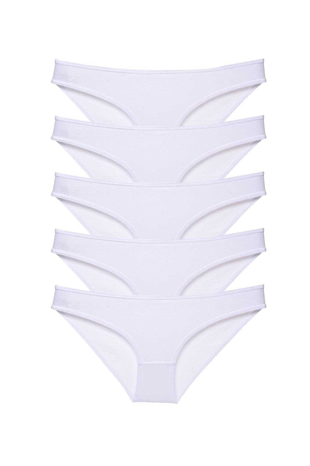 POLEXP 5 adet Süper Eko Set Likralı Kadın Slip Külot Beyaz
