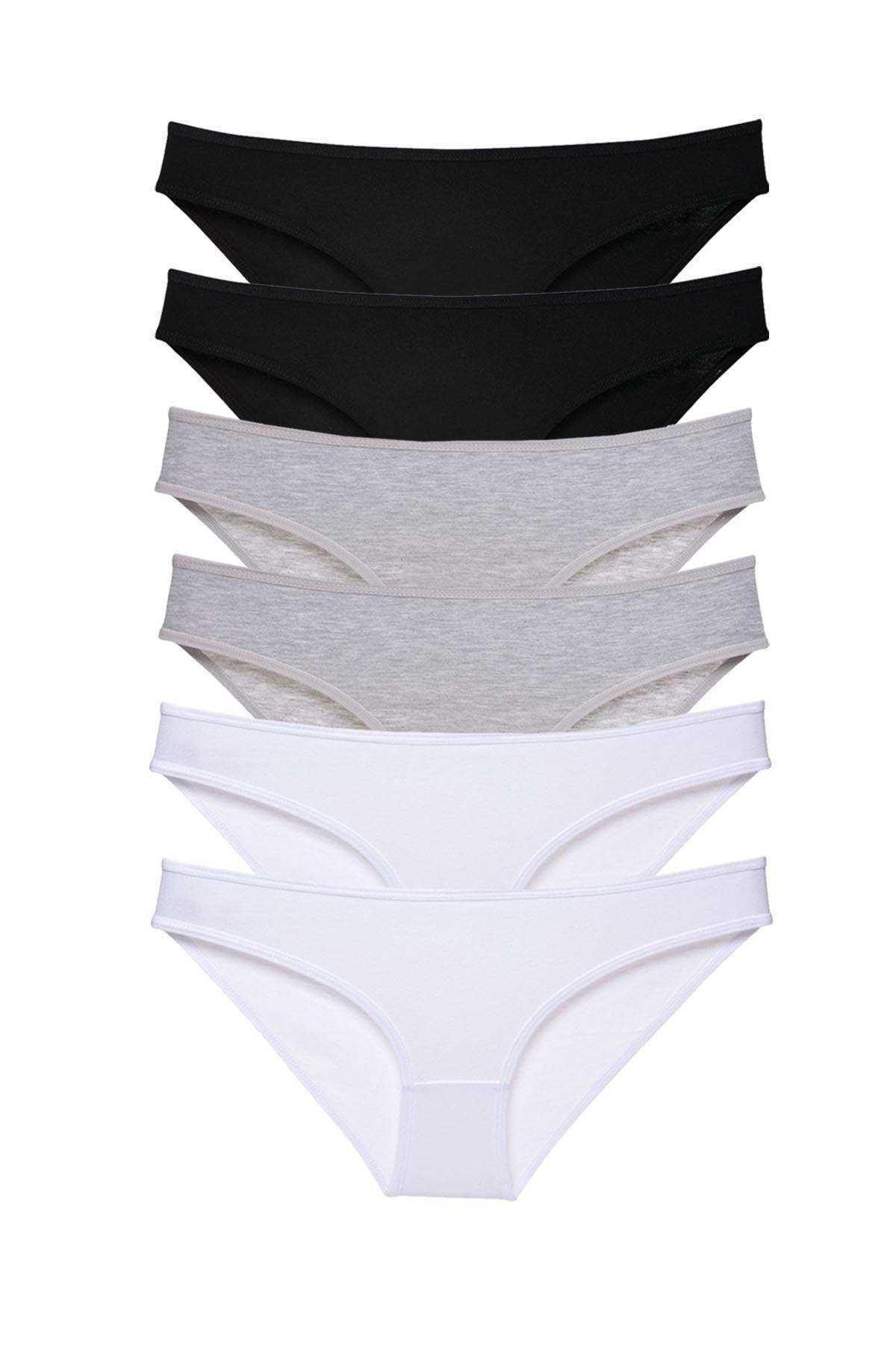 POLEXP 6 adet Süper Eko Set Likralı Kadın Slip Külot Siyah Gri Beyaz