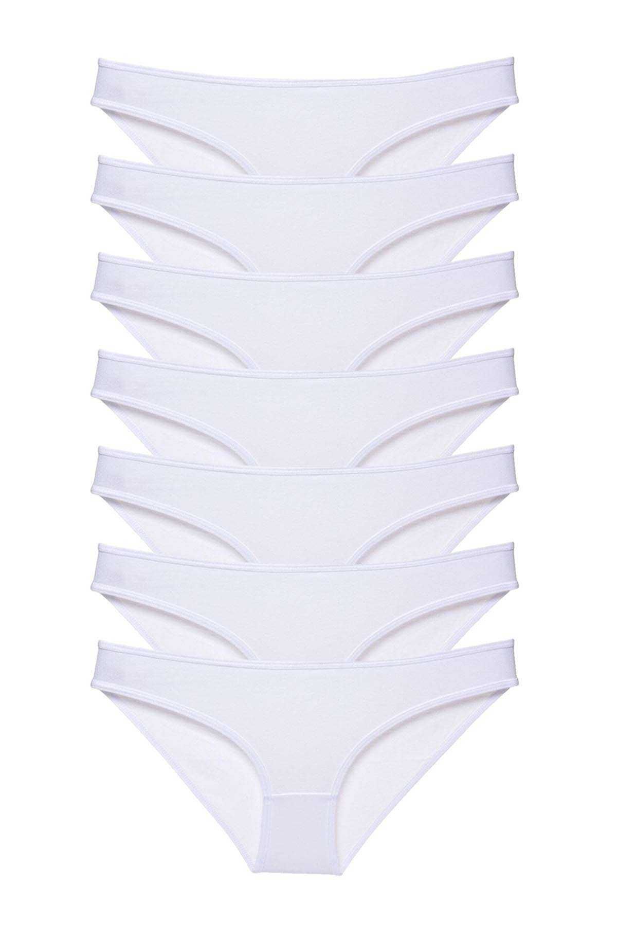 POLEXP 7 adet Süper Eko Set Likralı Kadın Slip Külot Beyaz