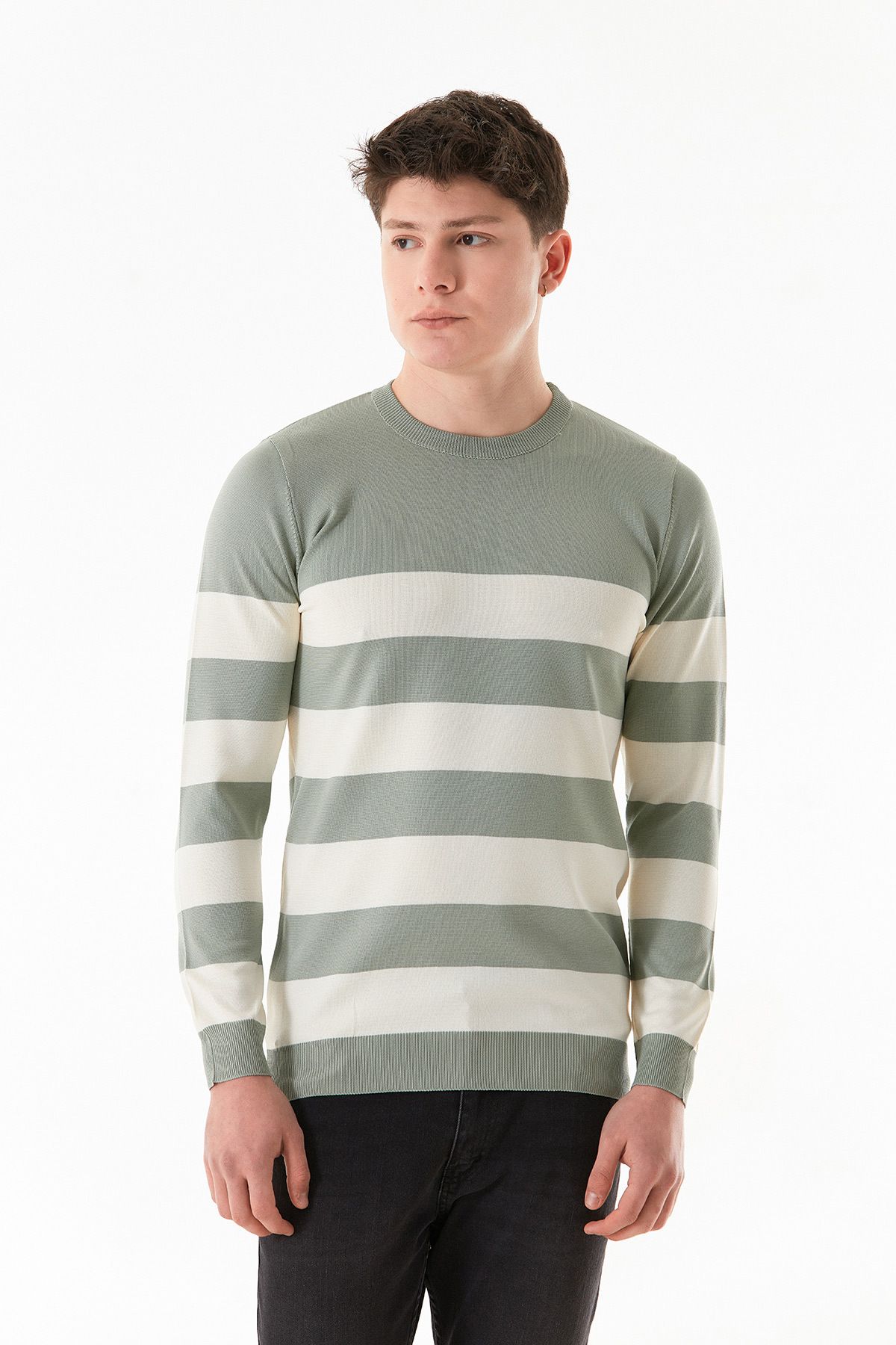 Fulla Moda-Striped Crew Neck Knitwear Sweater 3