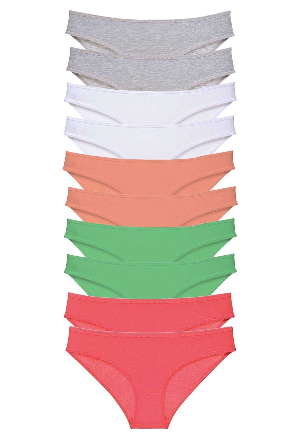 POLEXP 10 adet Süper Eko Set Likralı Kadın Slip Külot Gri Beyaz Pudra Yeşil Fuşya