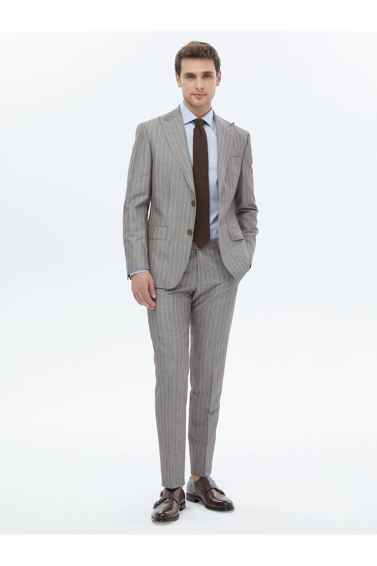 Kip-Mink Striped Modern Fit Linen Blended Suit 2