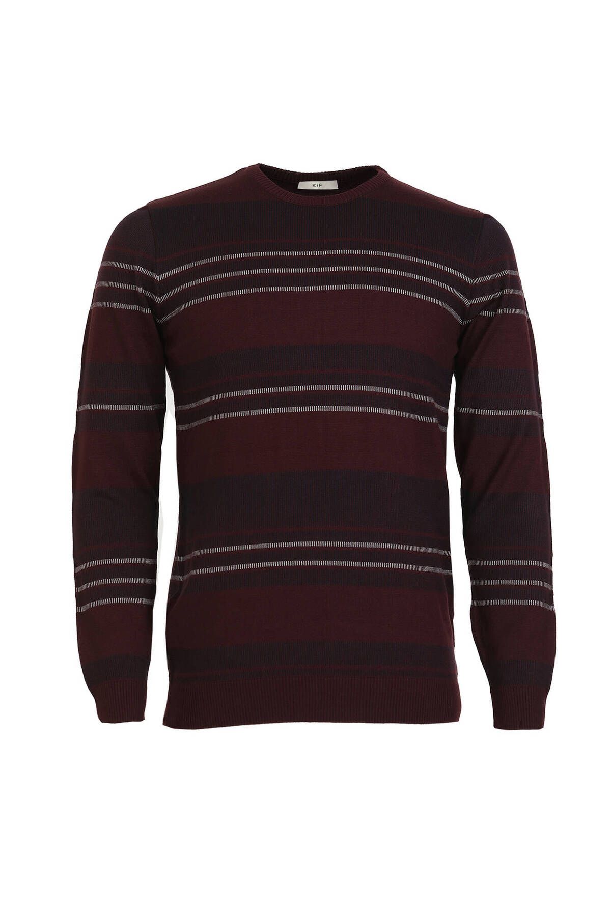 Kip-Crew Neck Claret Red Striped Knitwear 6