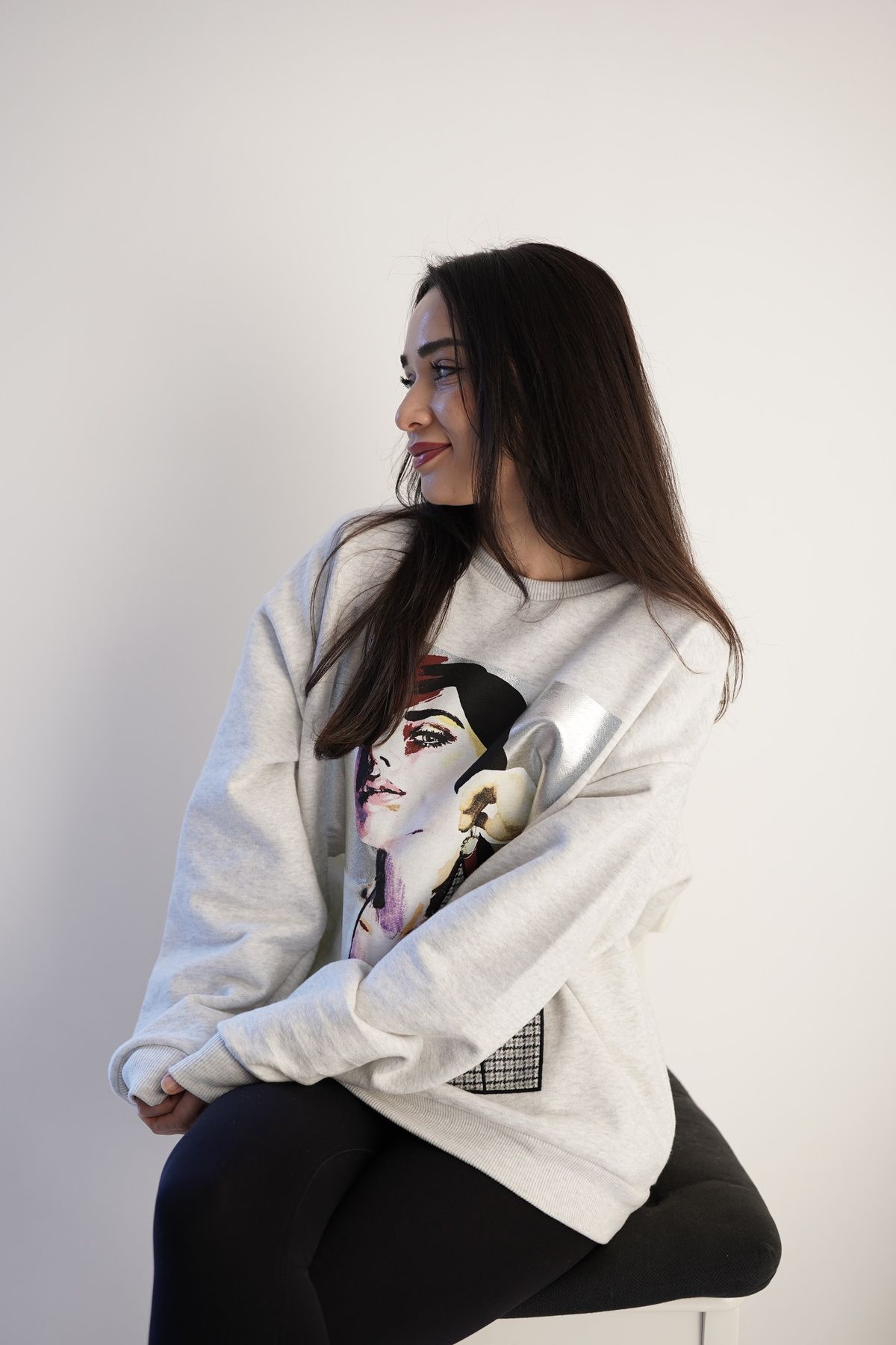 Gülşah Demirkıran Boutique Baskılı Gri Premium Sweatshirt