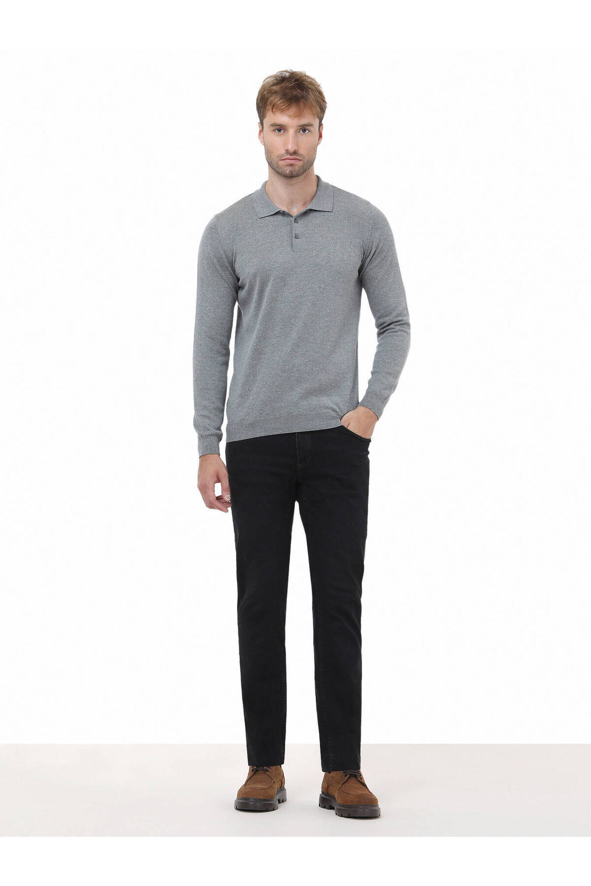 Kip-Gray Polo Neck Cotton Blended Knitwear Sweater 2