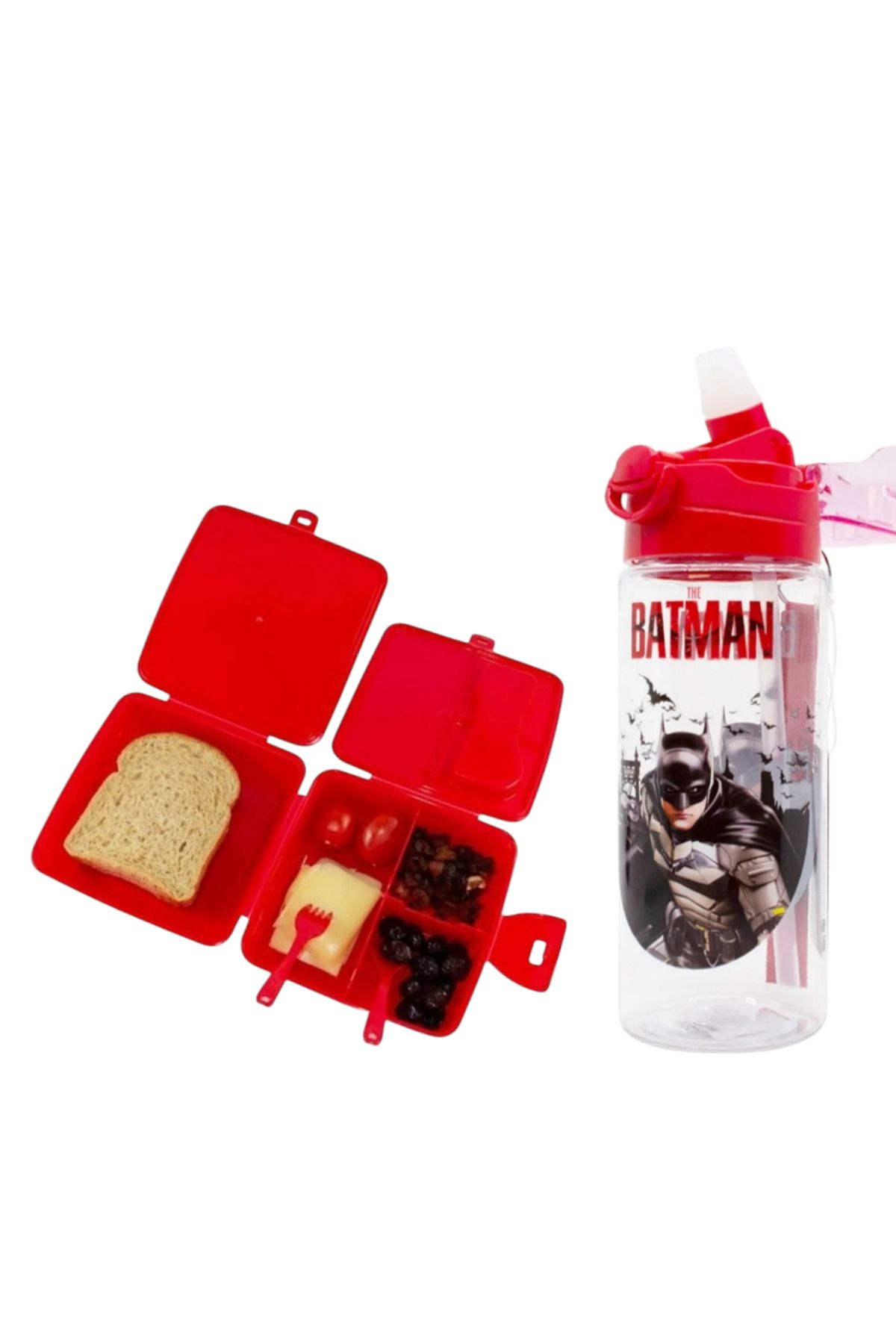 Batman-500ml Water Bottle and Four Compartments Licensed Nutrition Container - Red Ddcq22581 3