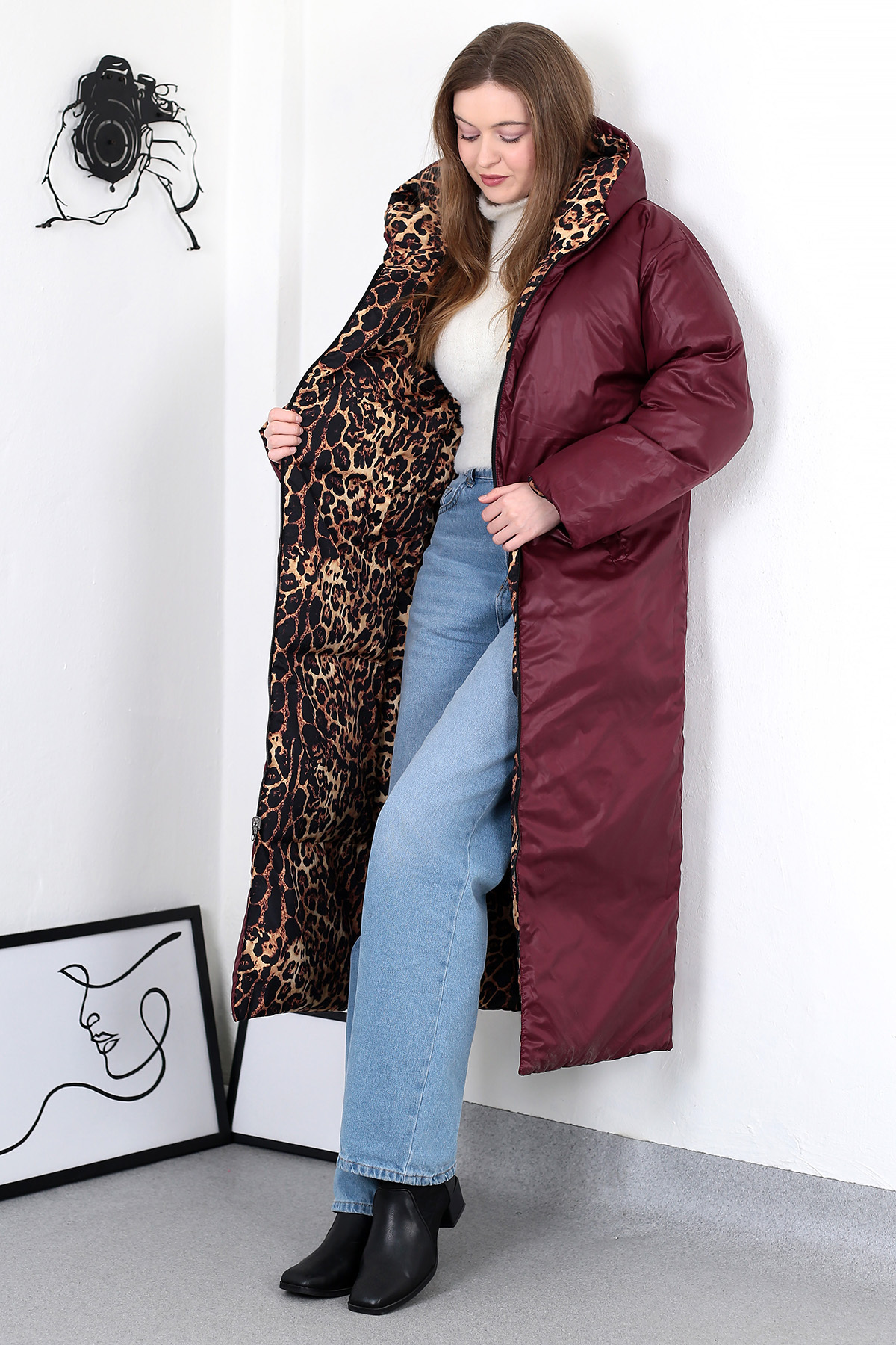 ZEND POLO  leopar çift taraflı mont - Görsel 6