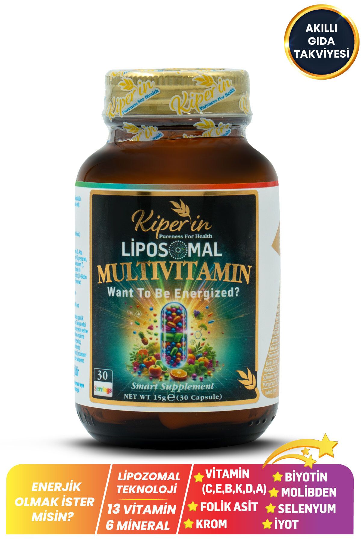 Kiperin Lipozomal Multivitamin 13 Vitamin & 6 Mineral Cilt - Saç - Tırnak & Enerji | Akıllı Gıda Takviyesi