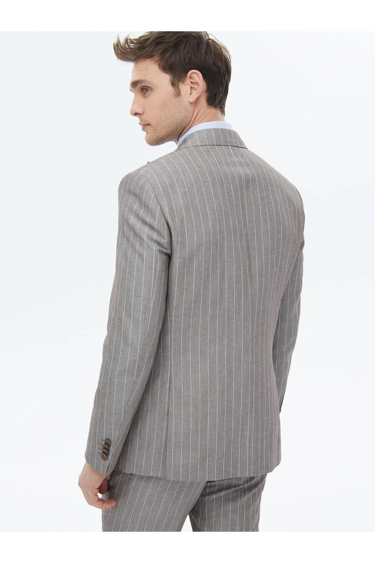 Kip-Mink Striped Modern Fit Linen Blended Suit 8