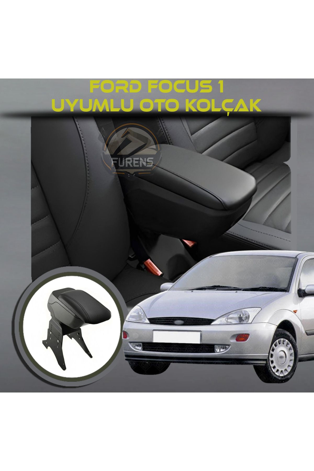 STS Oto Aksesuar Ford Focus 1 Uyumlu Kol Dayama Ve Kolçak Sürgülü Bardaklıklı Ayarlanabilir Siyah Deri