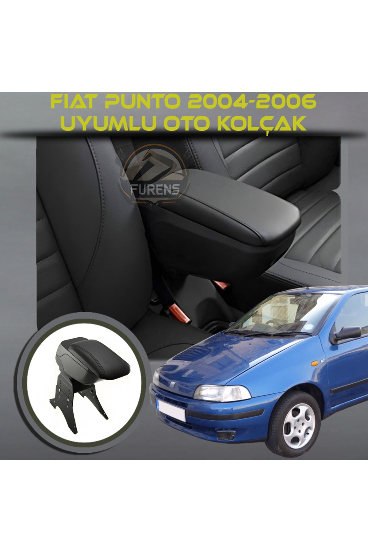 STS Oto Aksesuar Fiat Punto 2004 - 2006 Uyumlu Kol Dayama Ve Kolçak Sürgülü Bardaklıklı Ayarlanabilir Siyah Deri