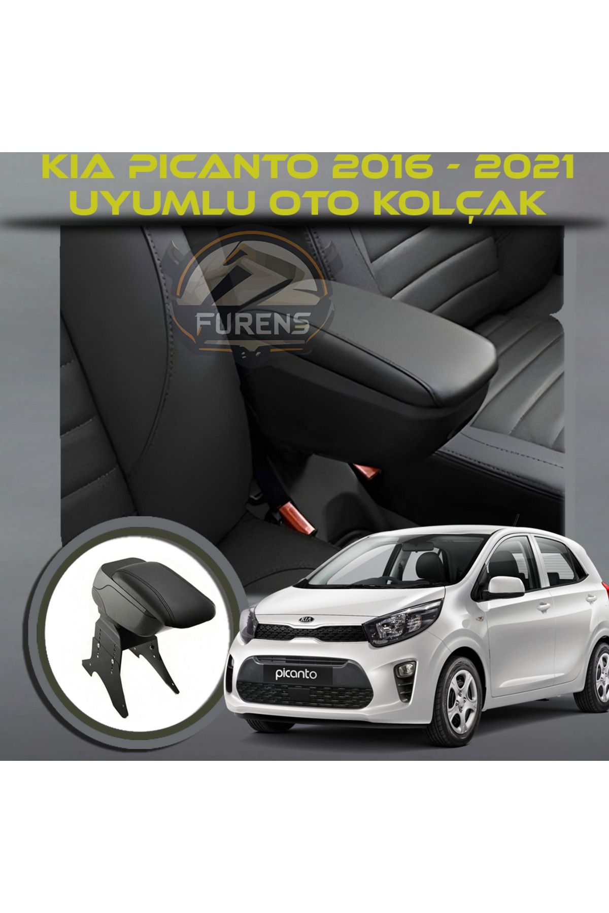 STS Oto Aksesuar kia Picanto 2016 - 2021Uyumlu Kol Dayama Ve Kolçak Sürgülü Bardaklıklı Ayarlanabilir Siyah Deri