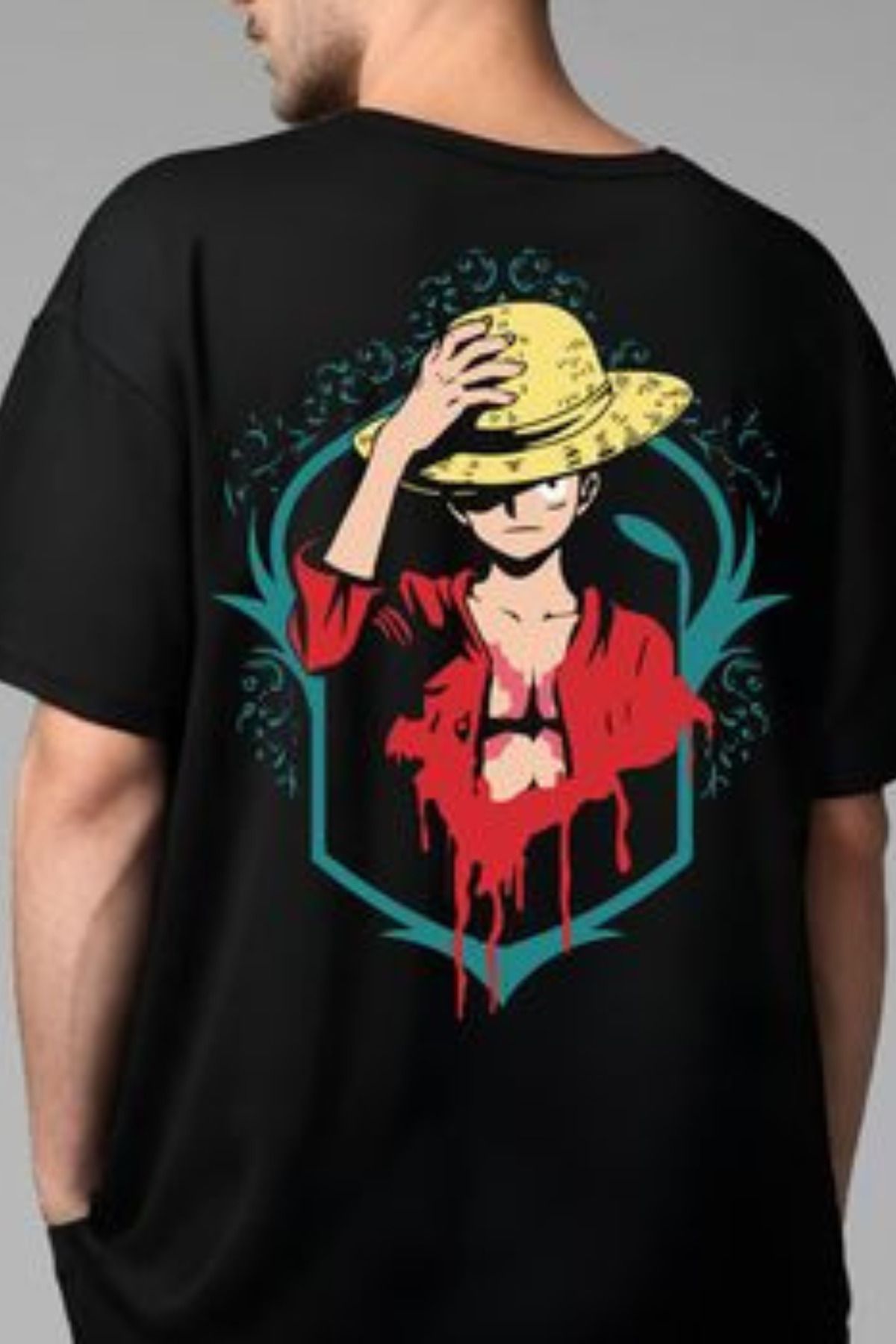 FECCY Pamuklu Luffy Baskılı Oversize T-shirt