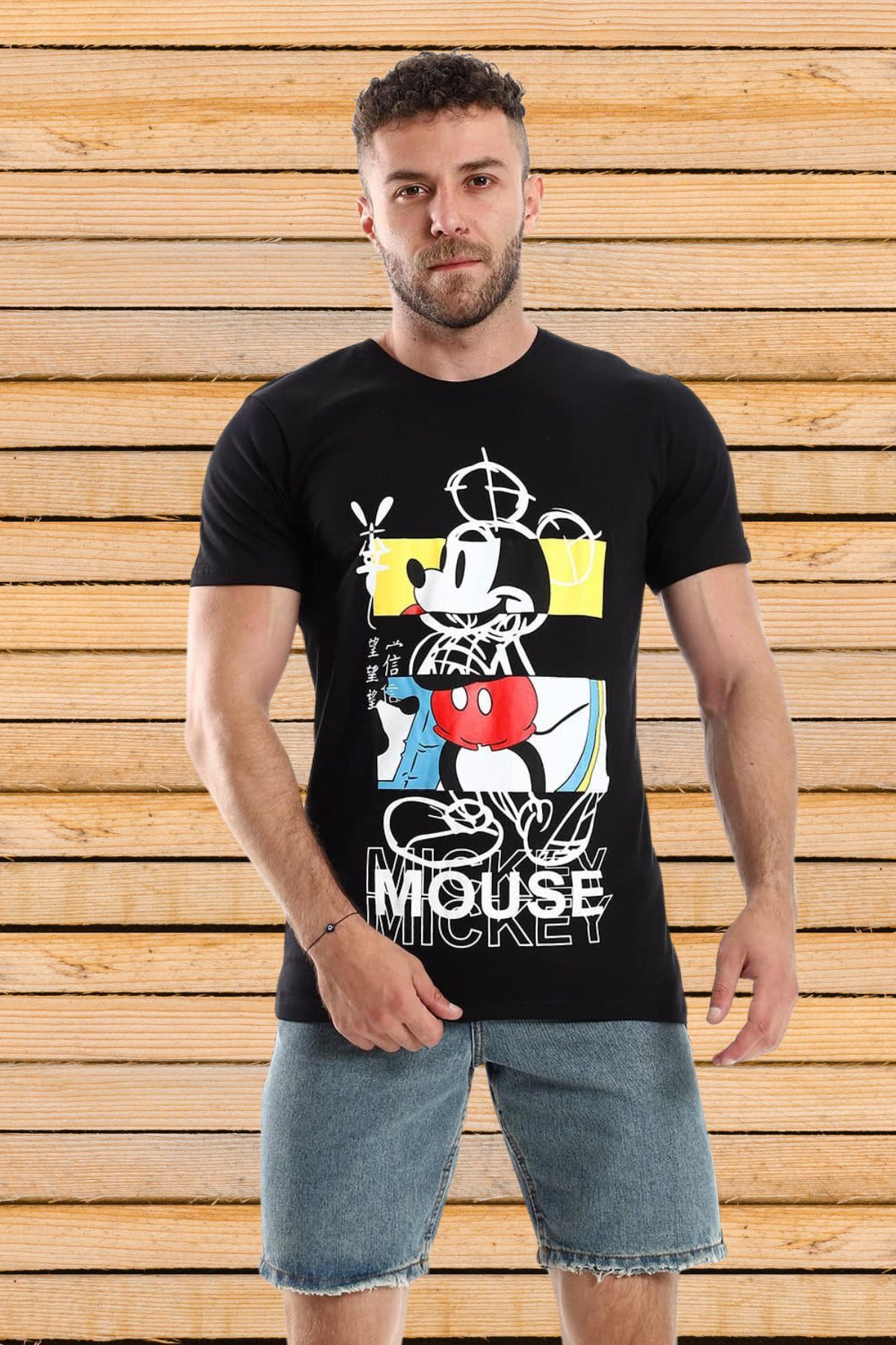 FECCY Pamuklu Mickey Mouse Baskılı Oversize T-shirt