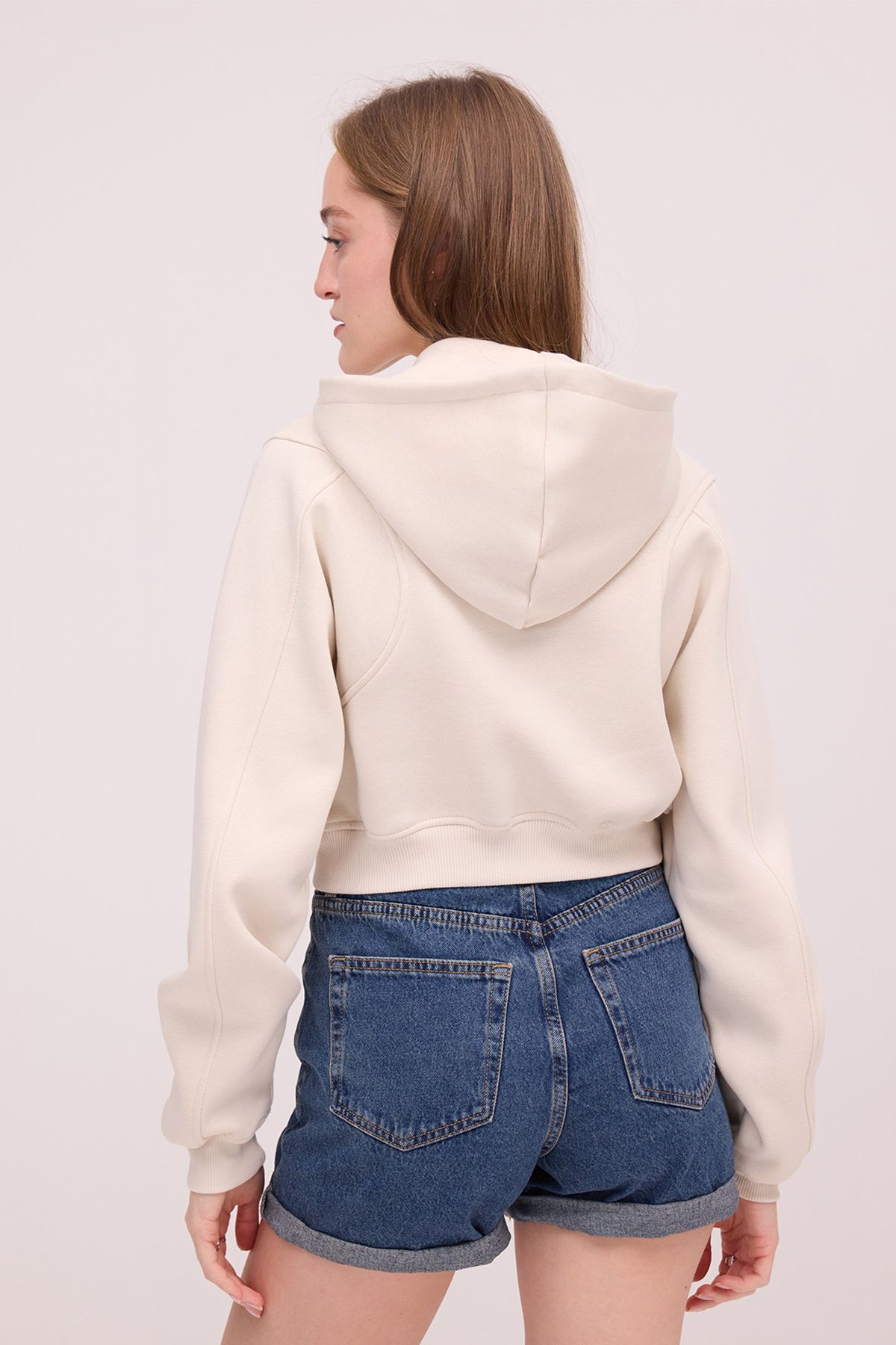 Addax-Hooded Raised Crop Sweatshirt - H1526-İ9 5