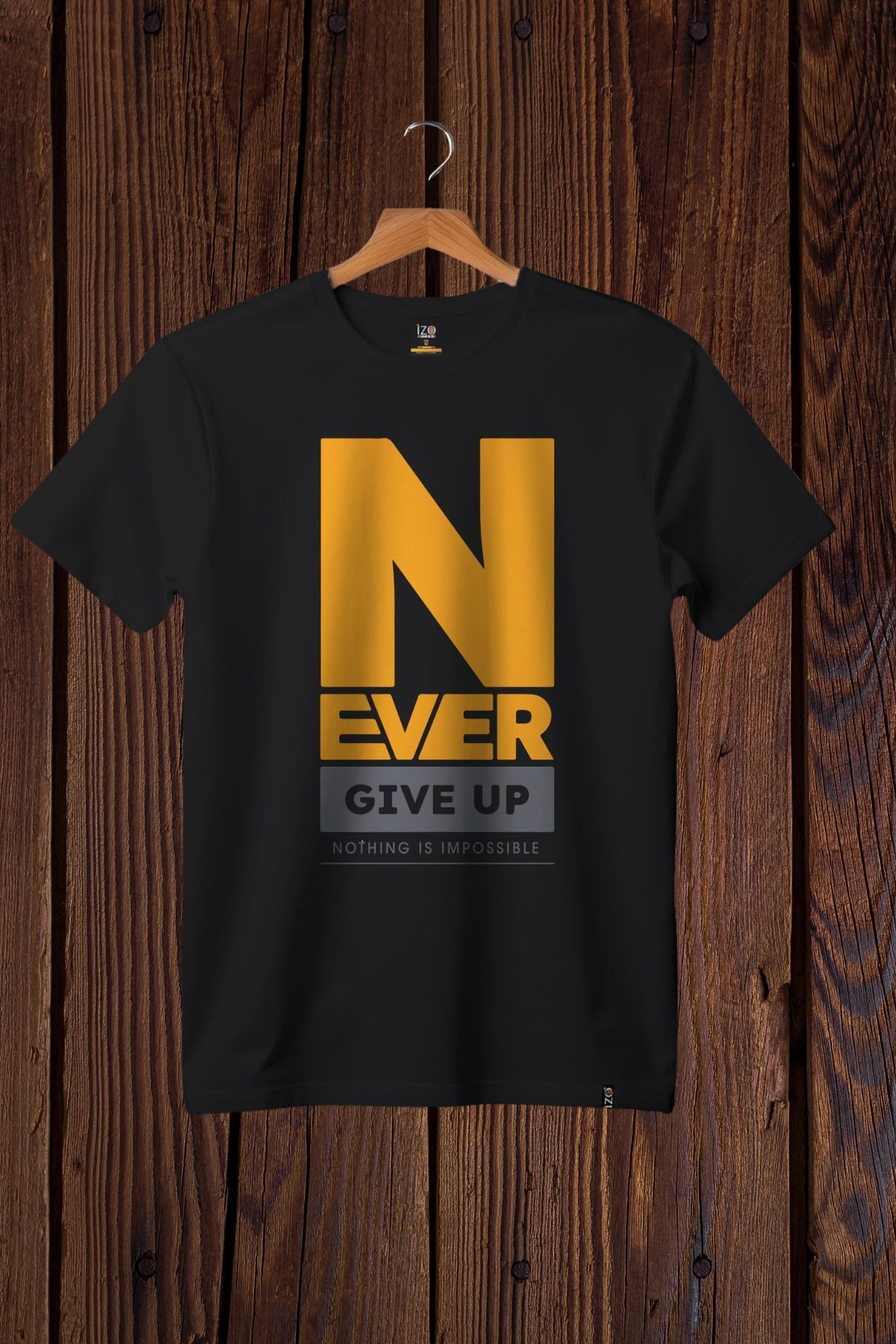 FECCY Pamuklu Never Give Up Baskılı Oversize T-shirt