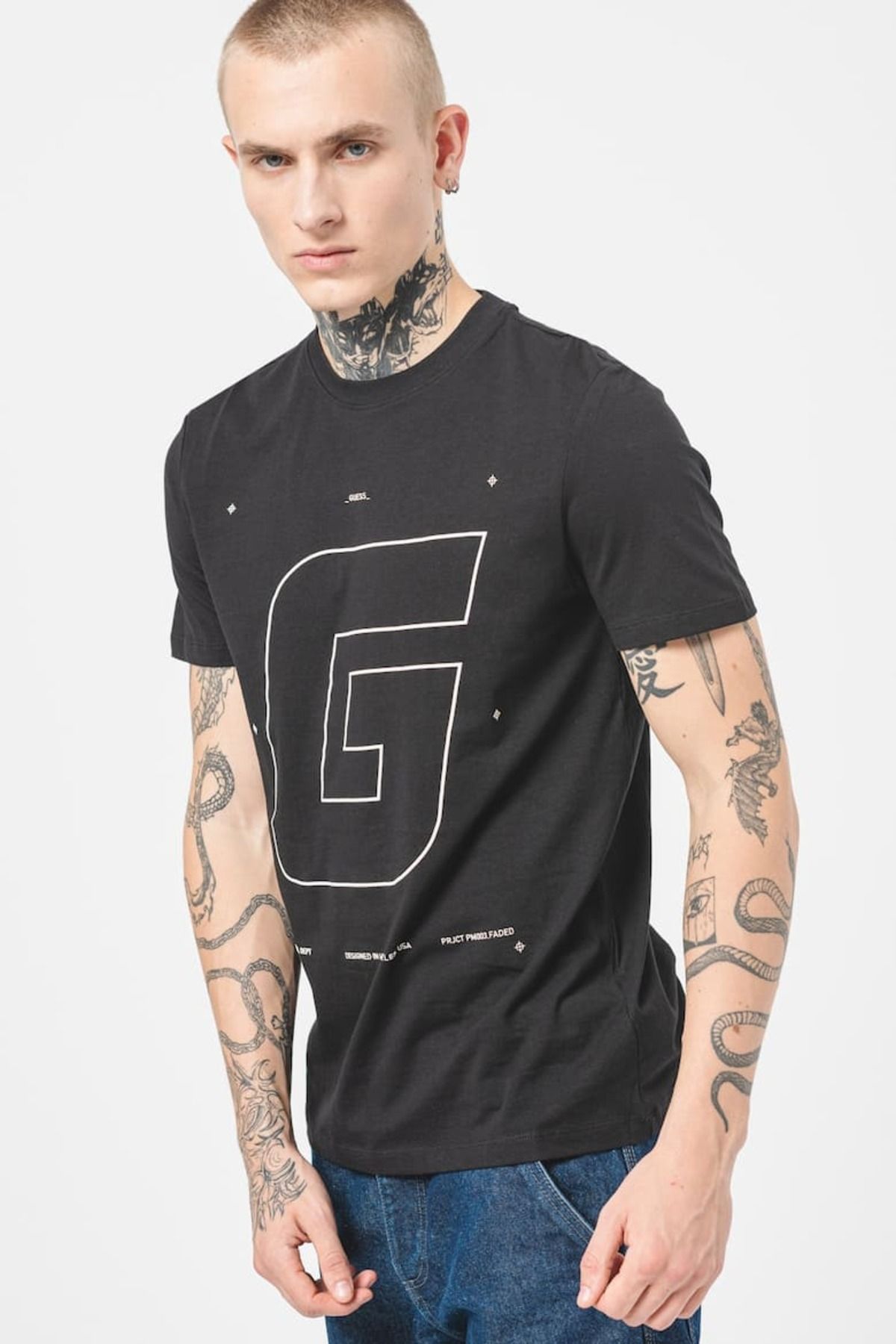 Guess Erkek Anser G Logo T-Shirt - Siyah